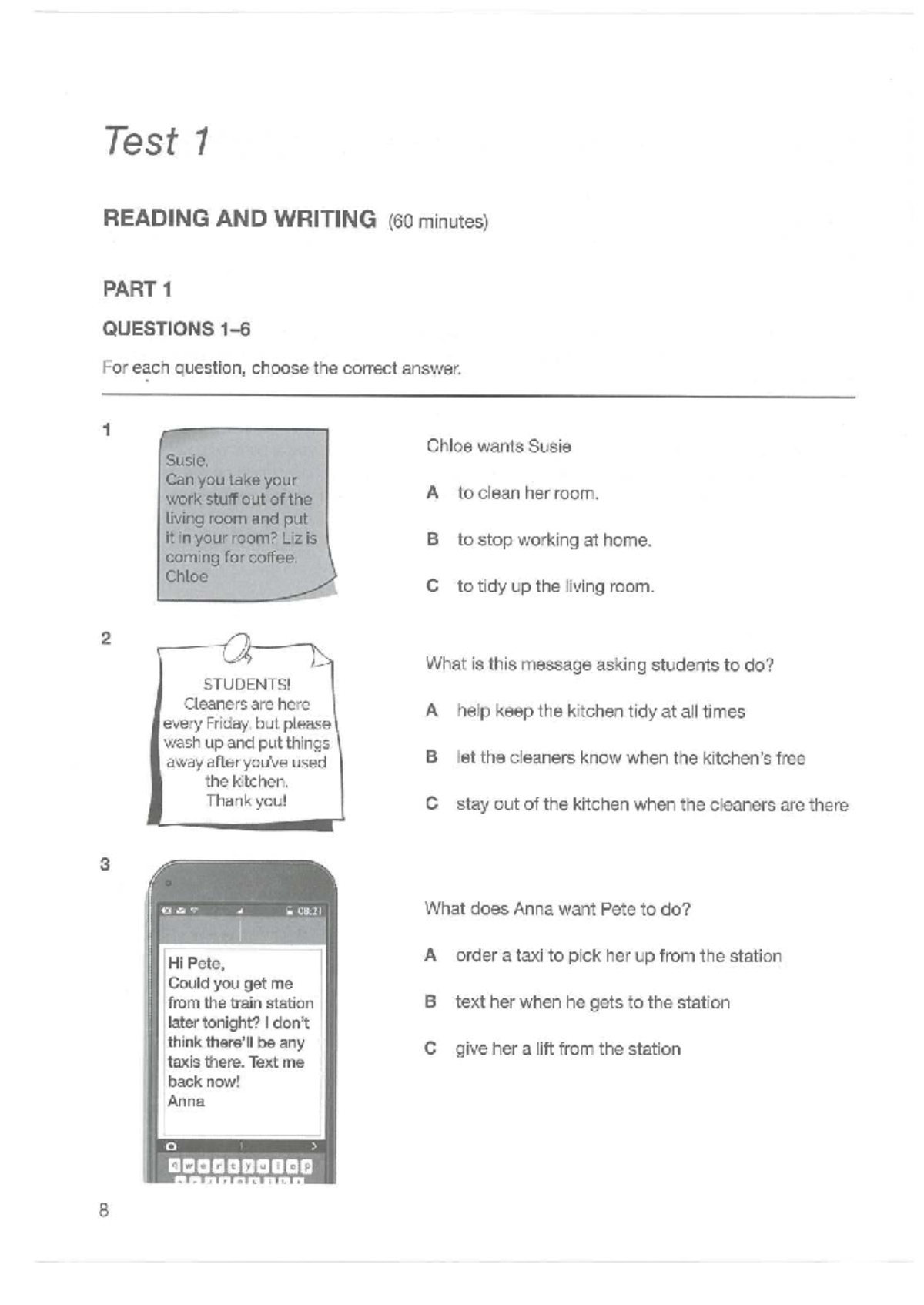 A2 KEY 1 2020 Practice Test: Reading & Writing Questions - Studocu
