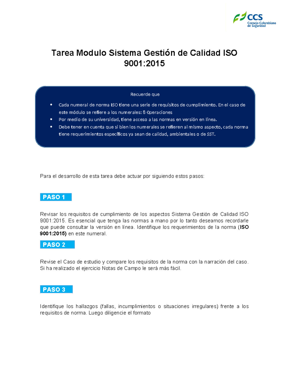 DT 112 2020 Tarea ISO 9001 - Tarea Modulo Sistema Gestión de Calidad ...