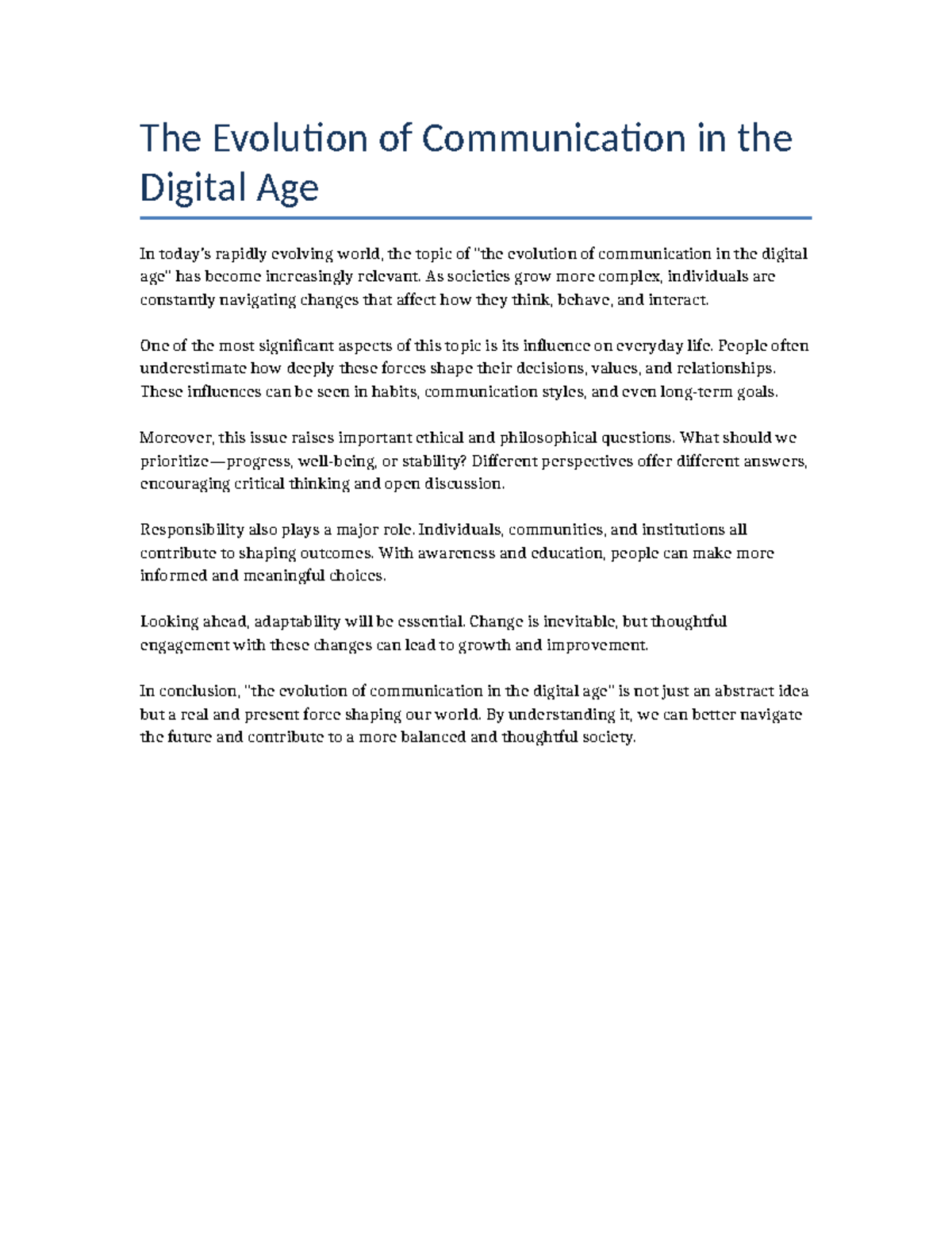 The Impact of Digital Communication Evolution on Society - Studocu