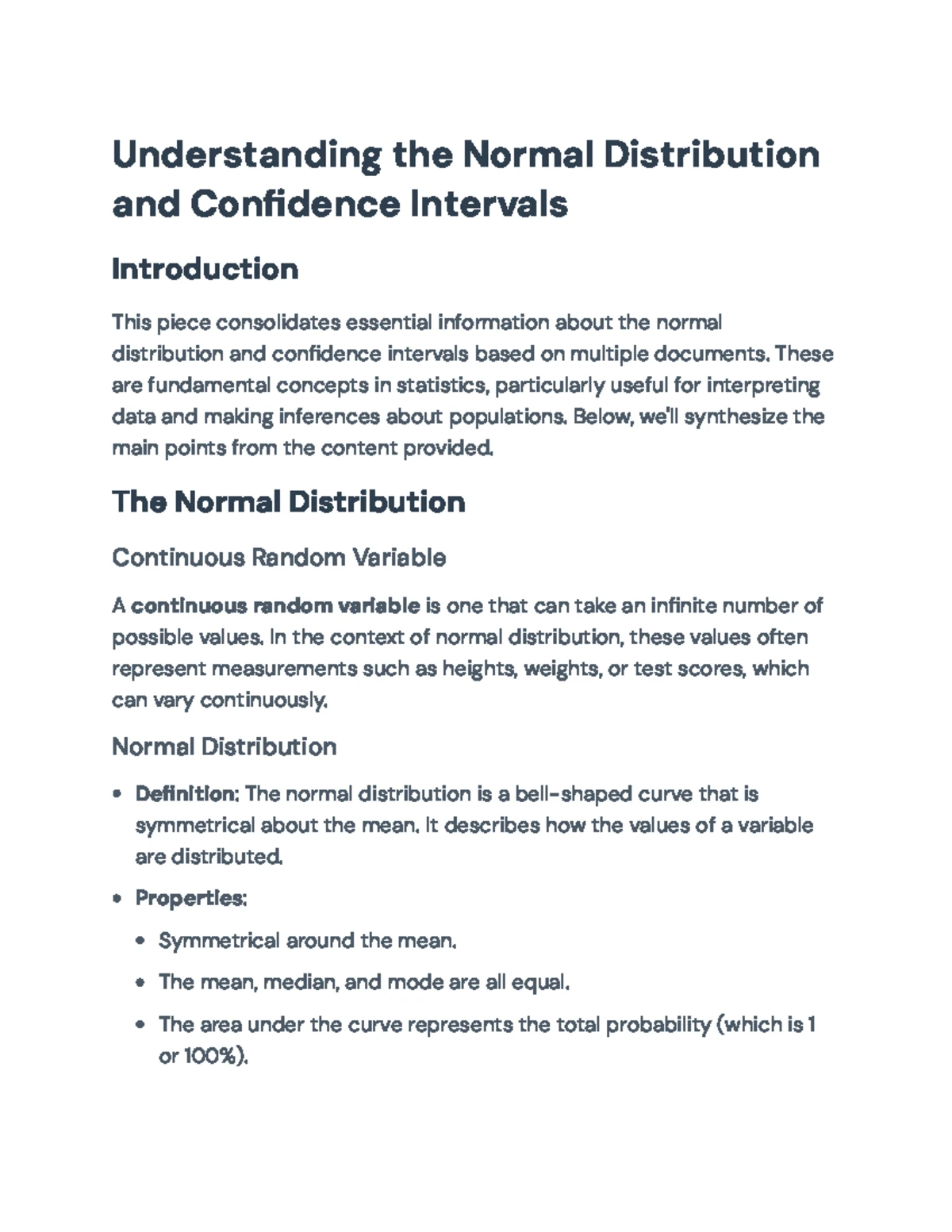 Chapter 6 & 7 Notes: Normal Distribution & Confidence Intervals ...