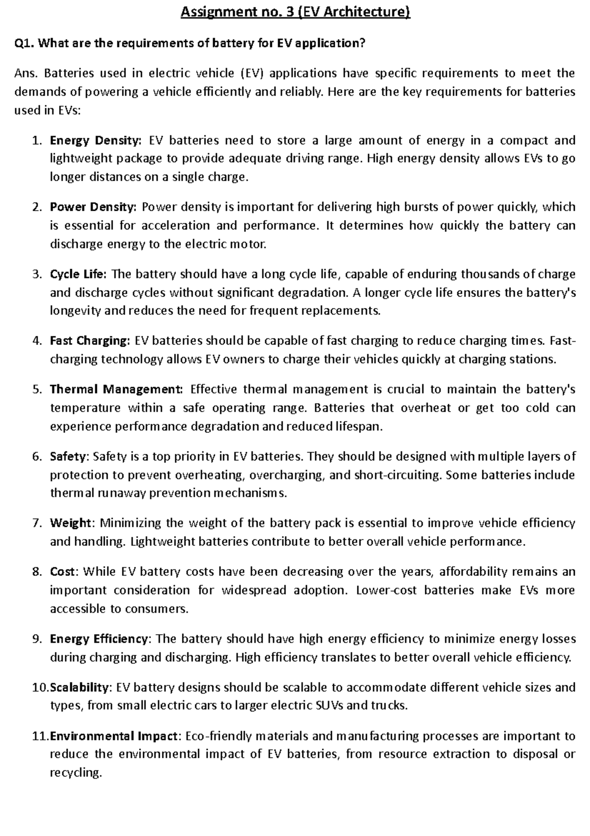 EV assignment 3 - important - Assignment no. 3 (EV Architecture) Q1 ...
