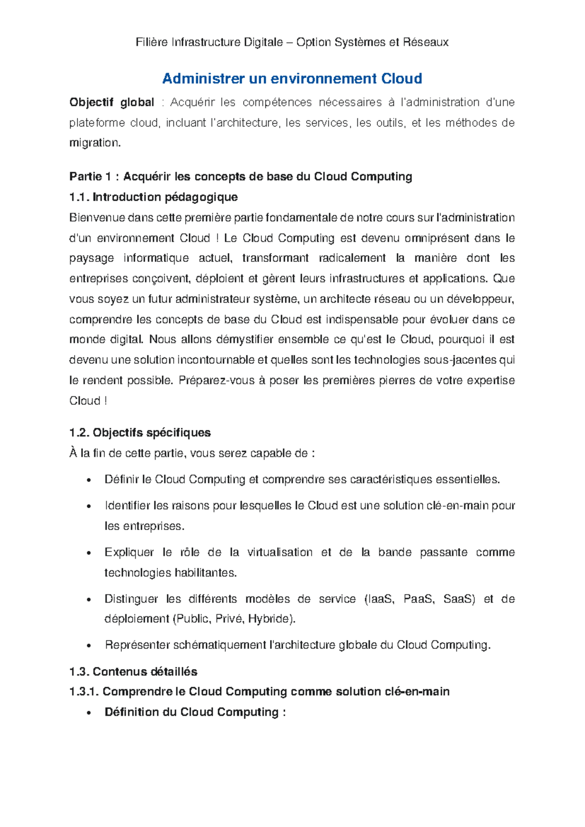 Filière Infrastructure Digitale - Systèmes et Réseaux : Résumé sur ...