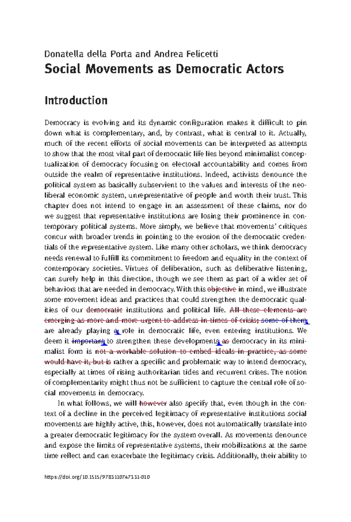 Social Movements as Democratic Actors: Insights on Renewal and ...