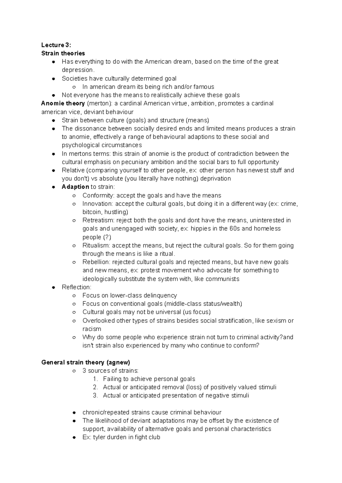 Criminology Lecture Notes: Strain Theories & Social Disorganization ...