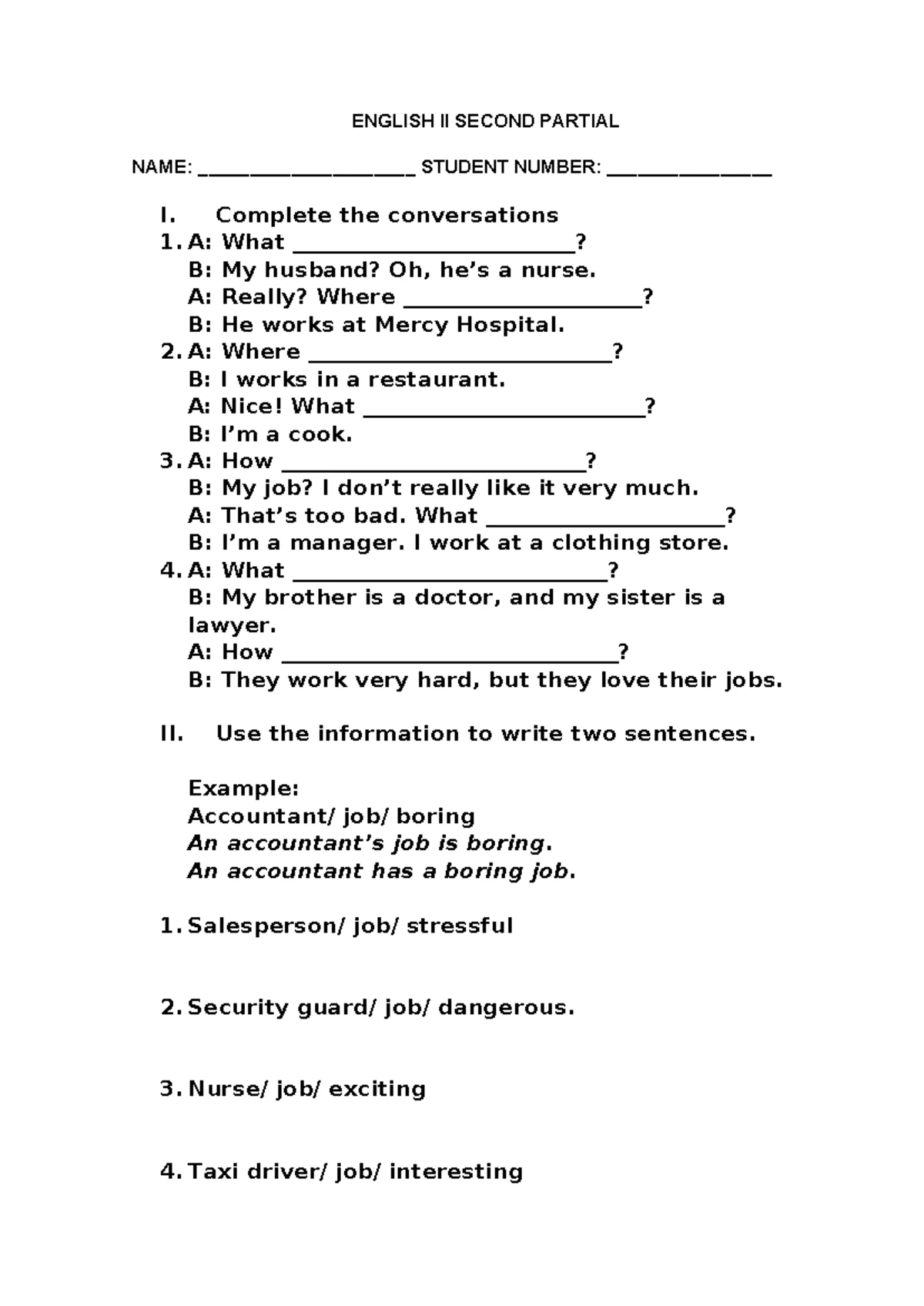 763017 First Partial Exam: English II Conversation Practice - Studocu