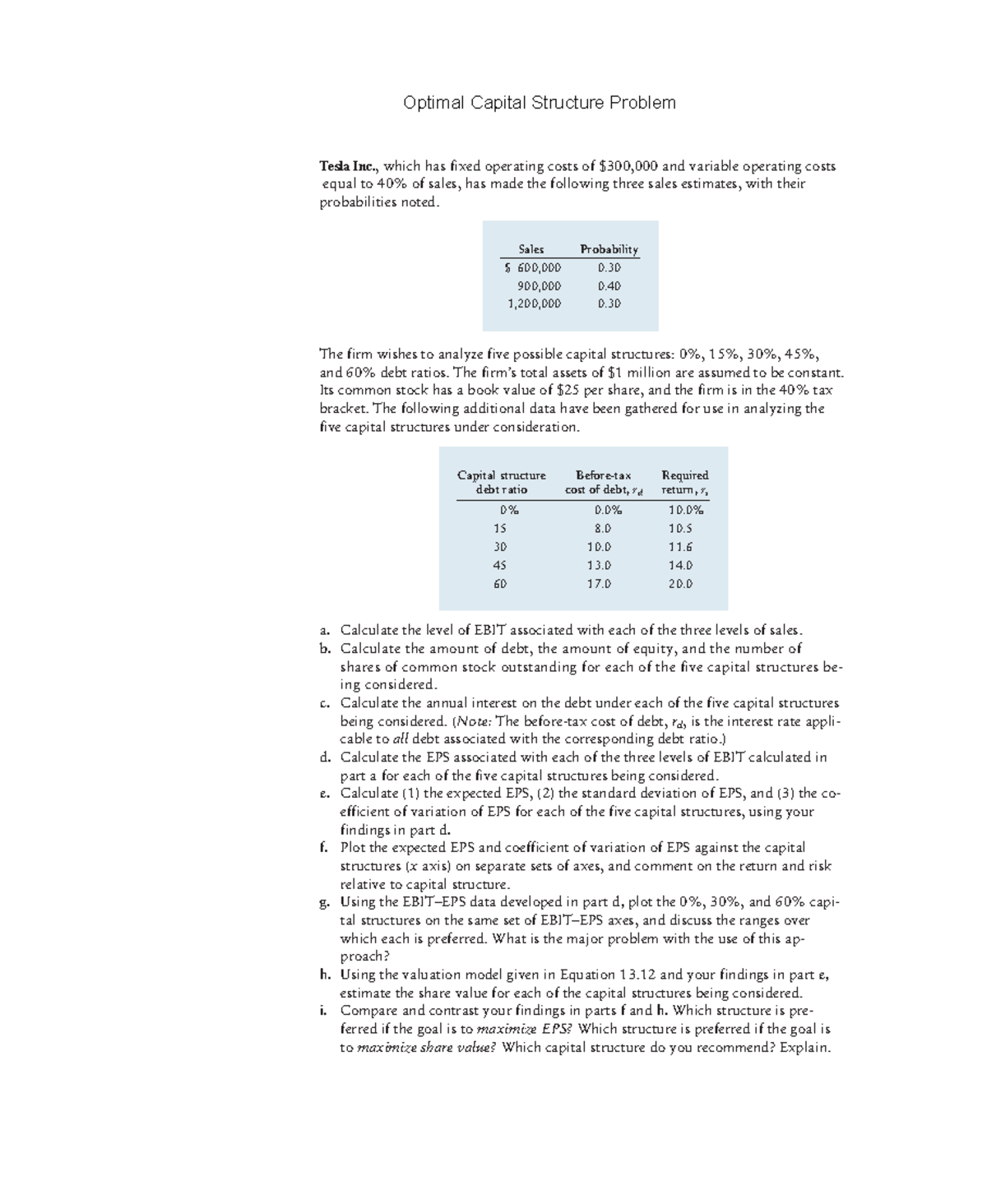 Optimal Capital Structure - Problem - Financial Management - ITB - Studocu