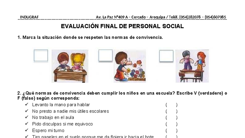 4° Grado - Evaluación Final de Personal Social - Studocu