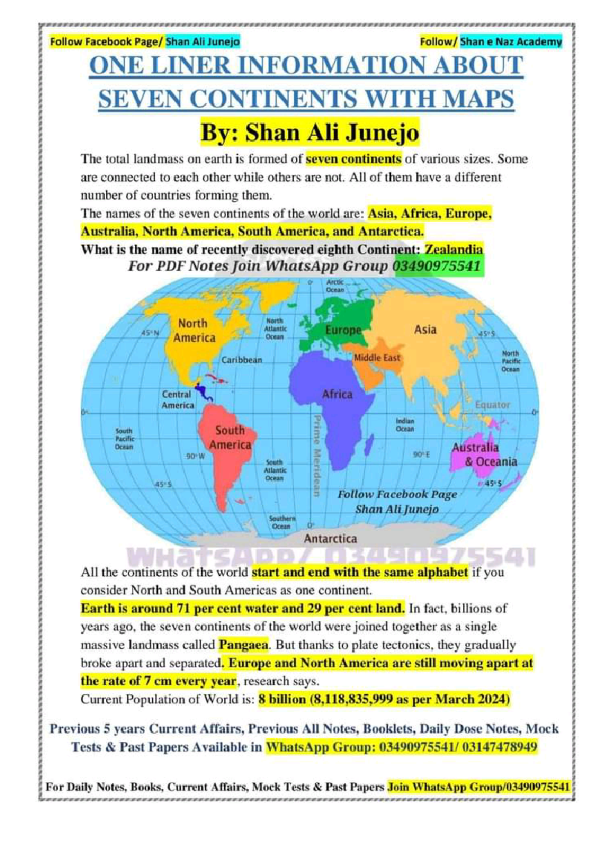 Comprehensive Study Notes on Continents for Job Preparation - Studocu