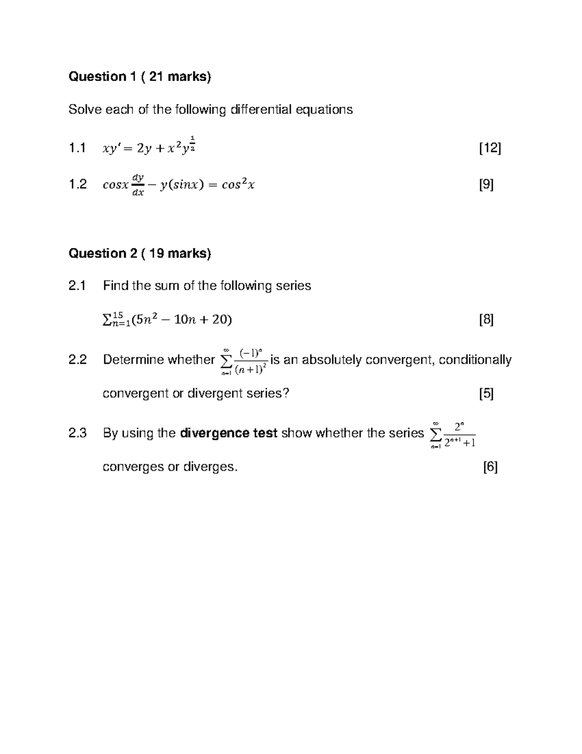 MTM210S T4 2013 1 - test - Question 1 ( 21 marks) Solve each of the ...
