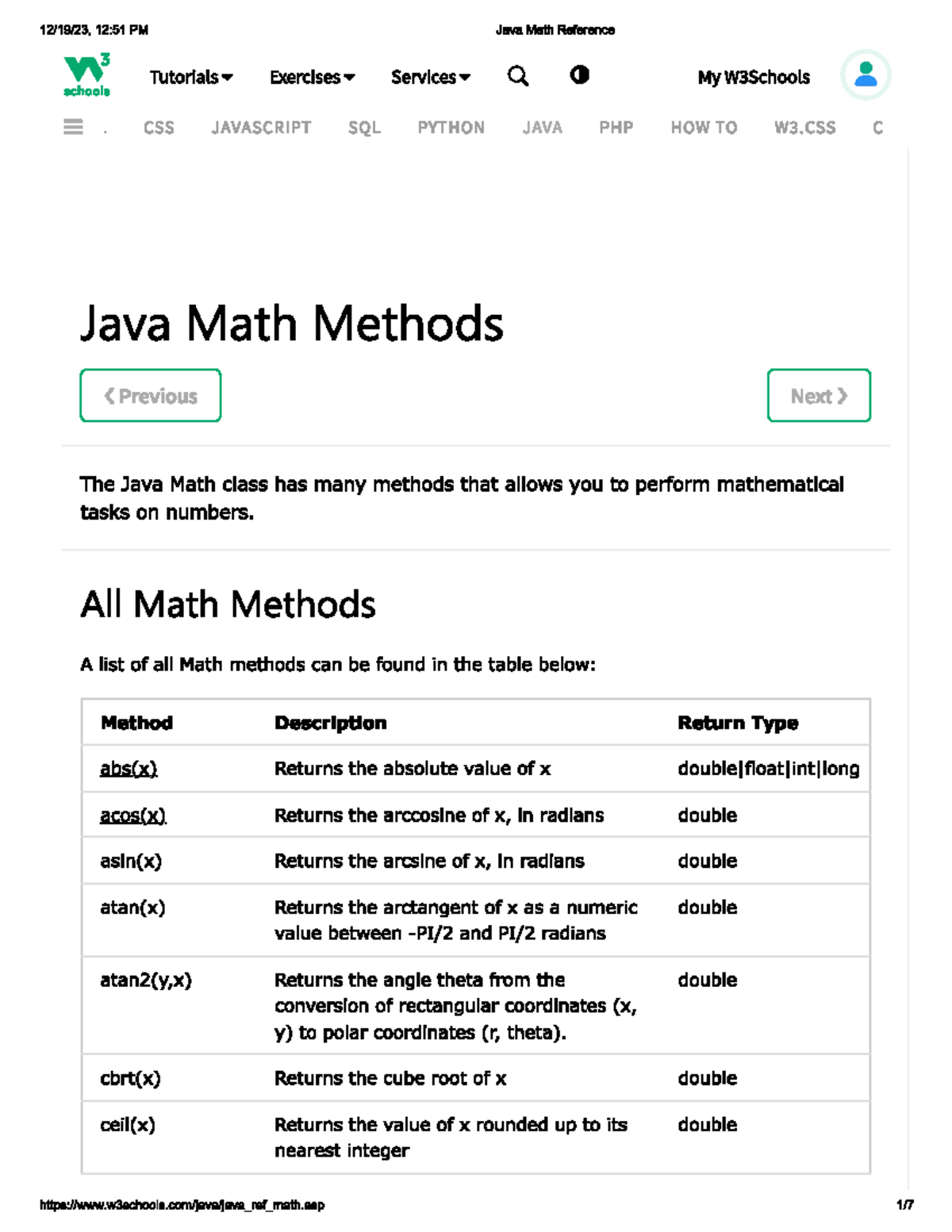 Java math methods - CS 117 - Studocu