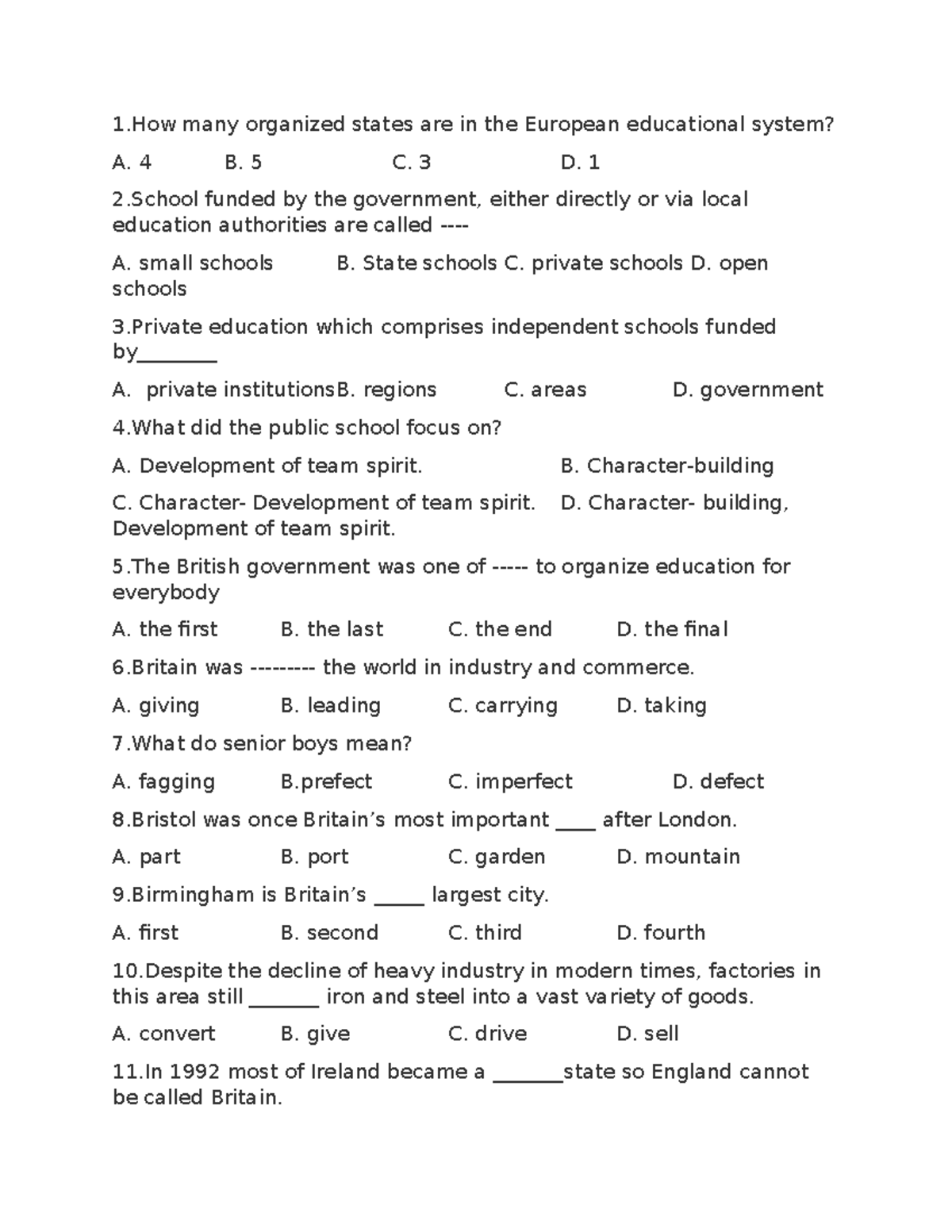 Review of European Education Systems - Multi Choice Quiz - Studocu