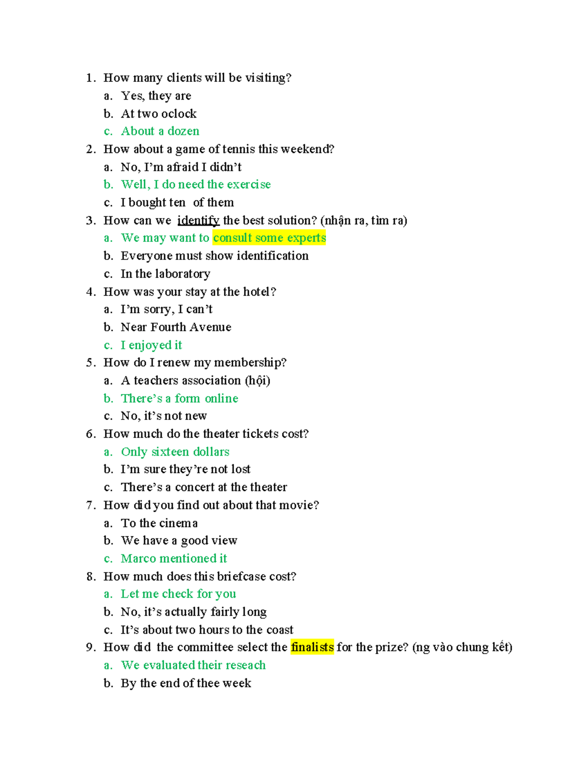 Key Questions and Responses Guide - Studocu