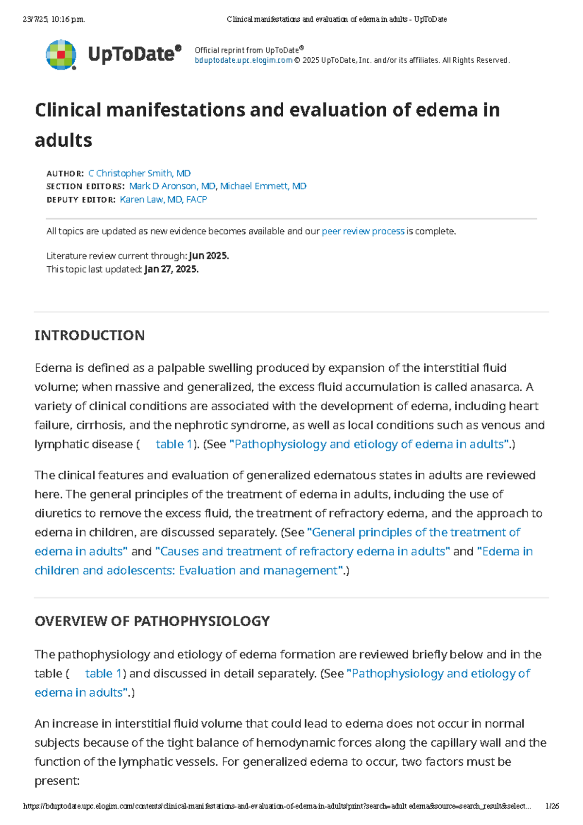 Clinical Manifestations and Evaluation of Edema in Adults (UpToDate ...