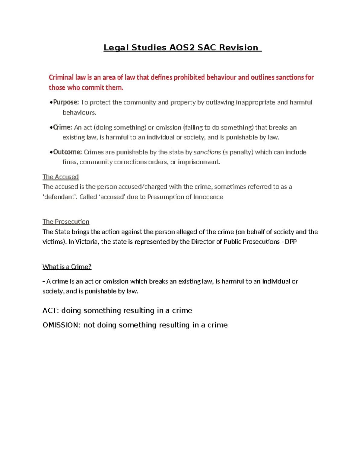 Unit 1 AOS 1 Summary Notes: The Legal System & Social Cohesion - Studocu