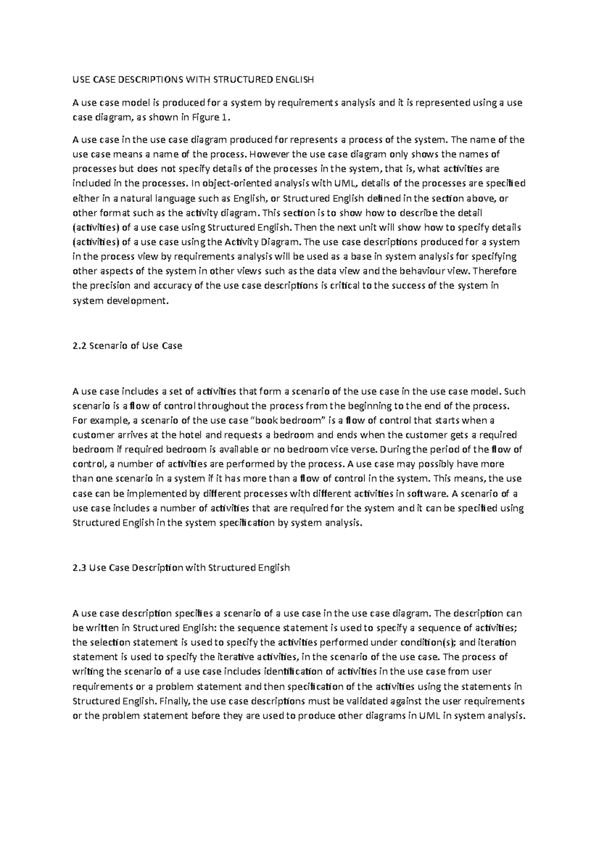 Use Case Descriptions with Structured English for IS 201 - Studocu