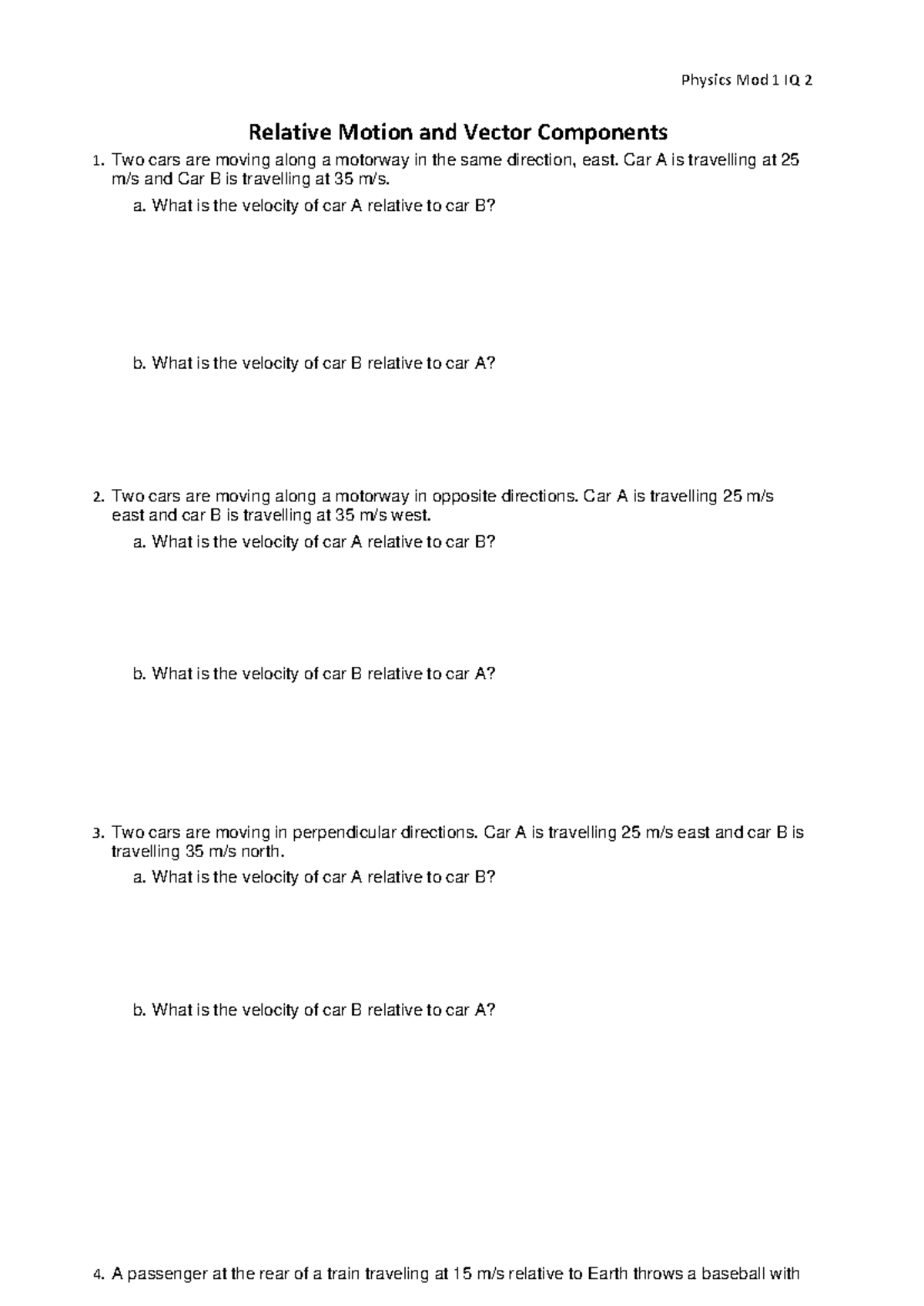 Physics Mod 1 IQ 2: Relative Motion & Vector Components Problems - Studocu
