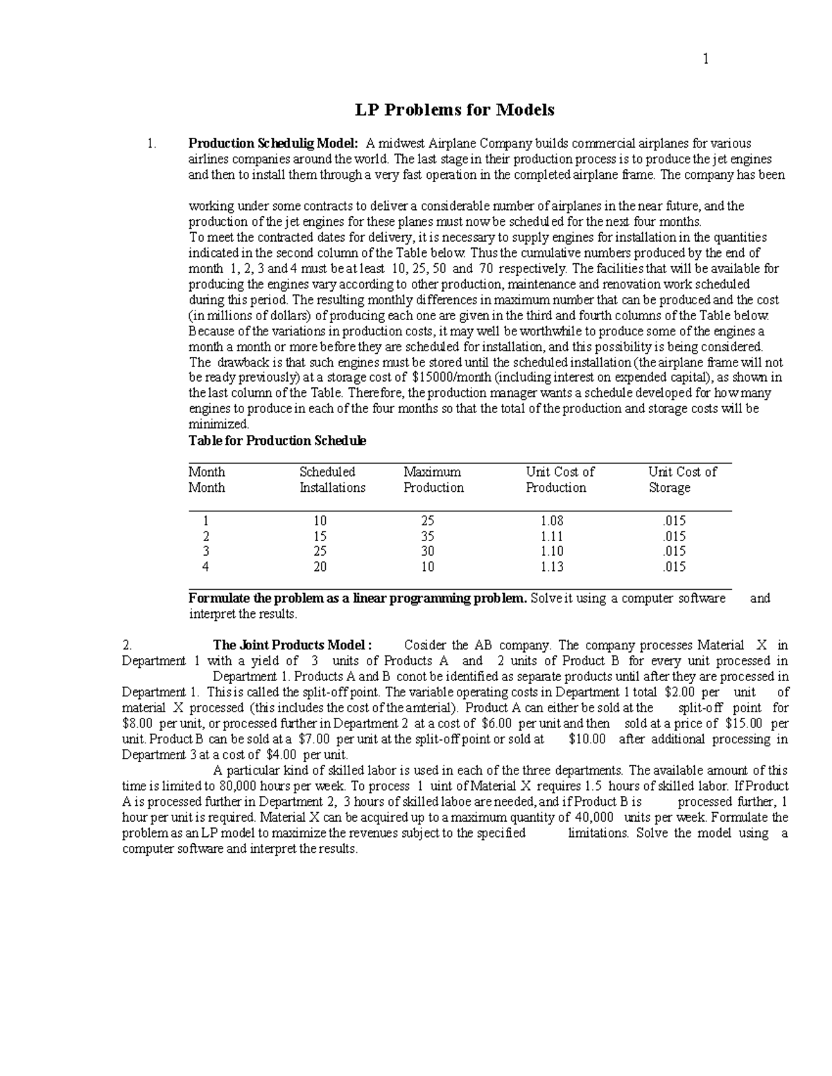 Chapter 4 LP Model Problems and Solutions for Optimization Techniques ...