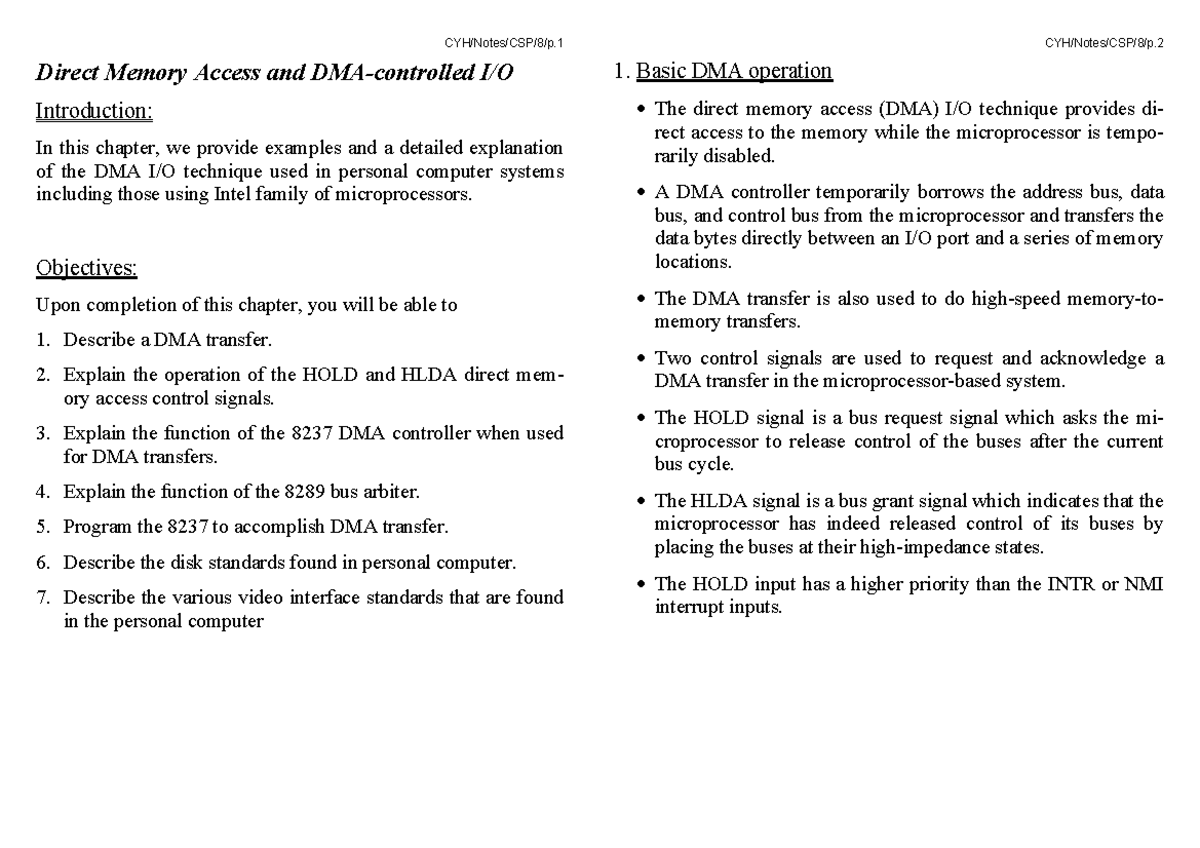 DMA 2 - Direct Memory Access Techniques and I/O Systems Notes - Studocu