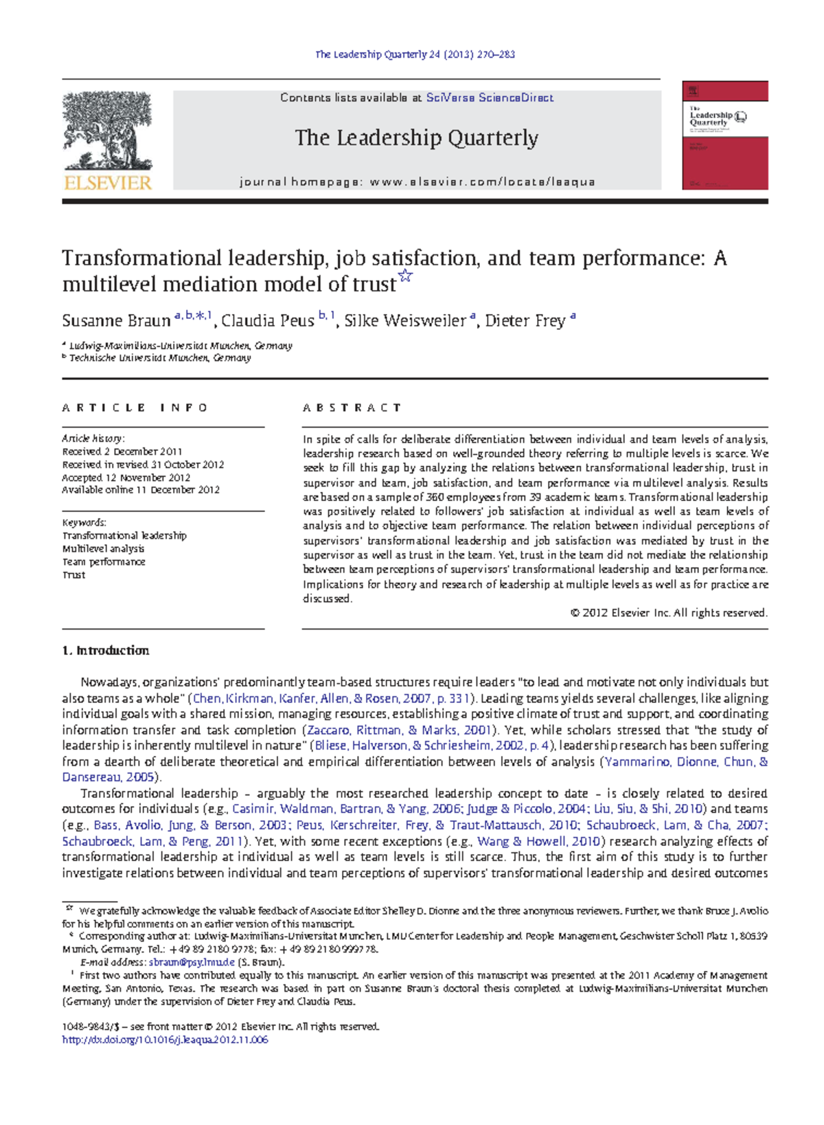 Transformational Leadership and Team Performance: Insights from ...