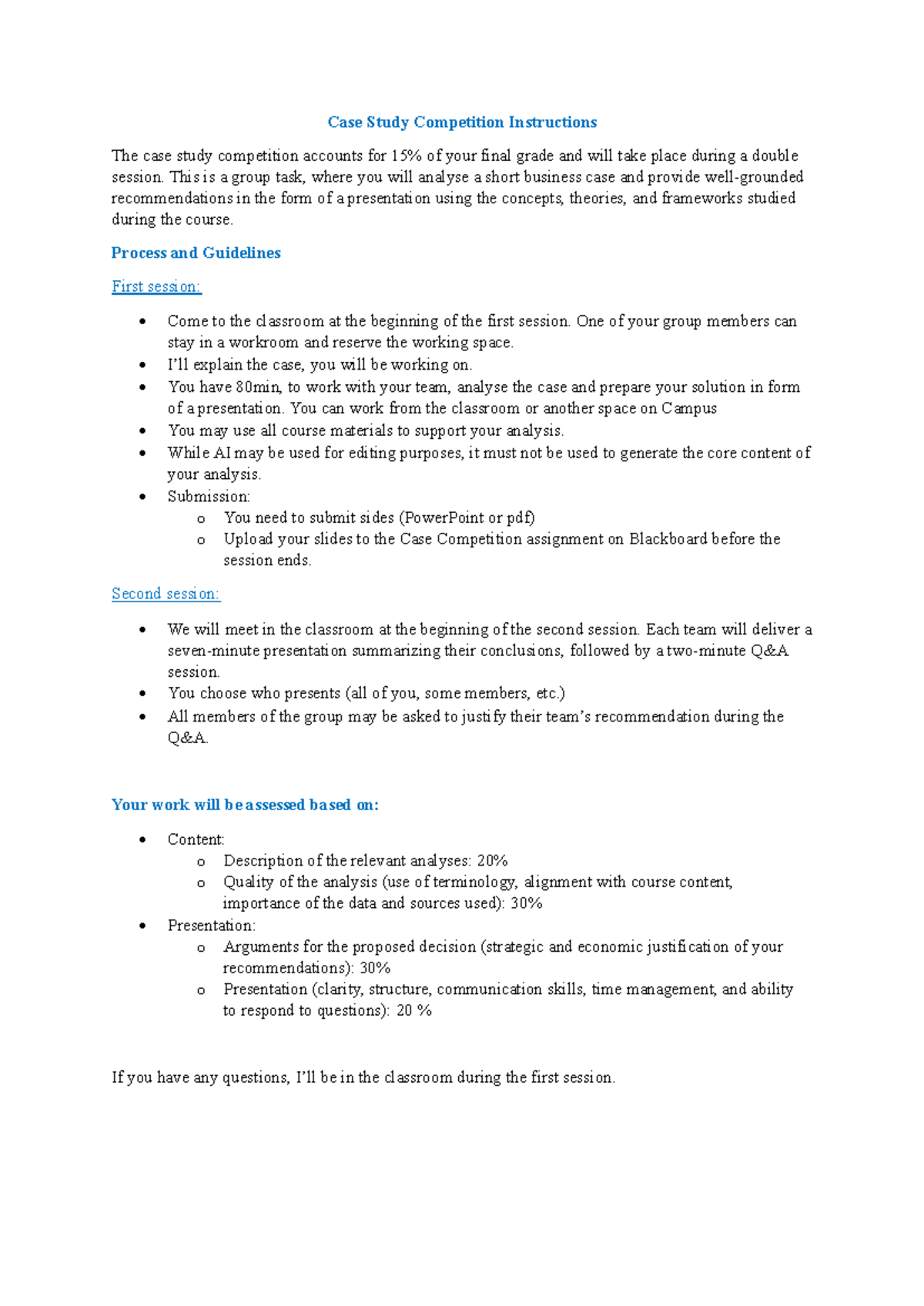Case Study Competition Instructions (Course Code A) - Studocu