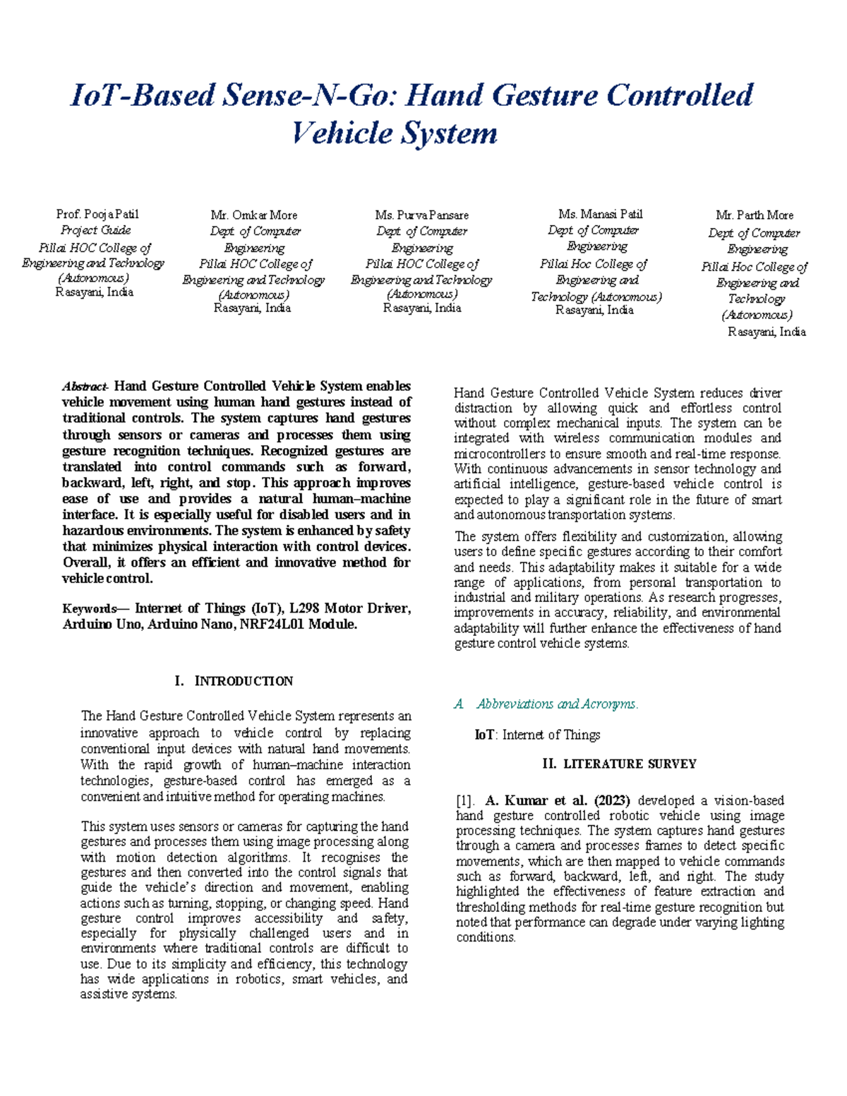 IoT-Based Hand Gesture Controlled Vehicle System Project Report - Studocu