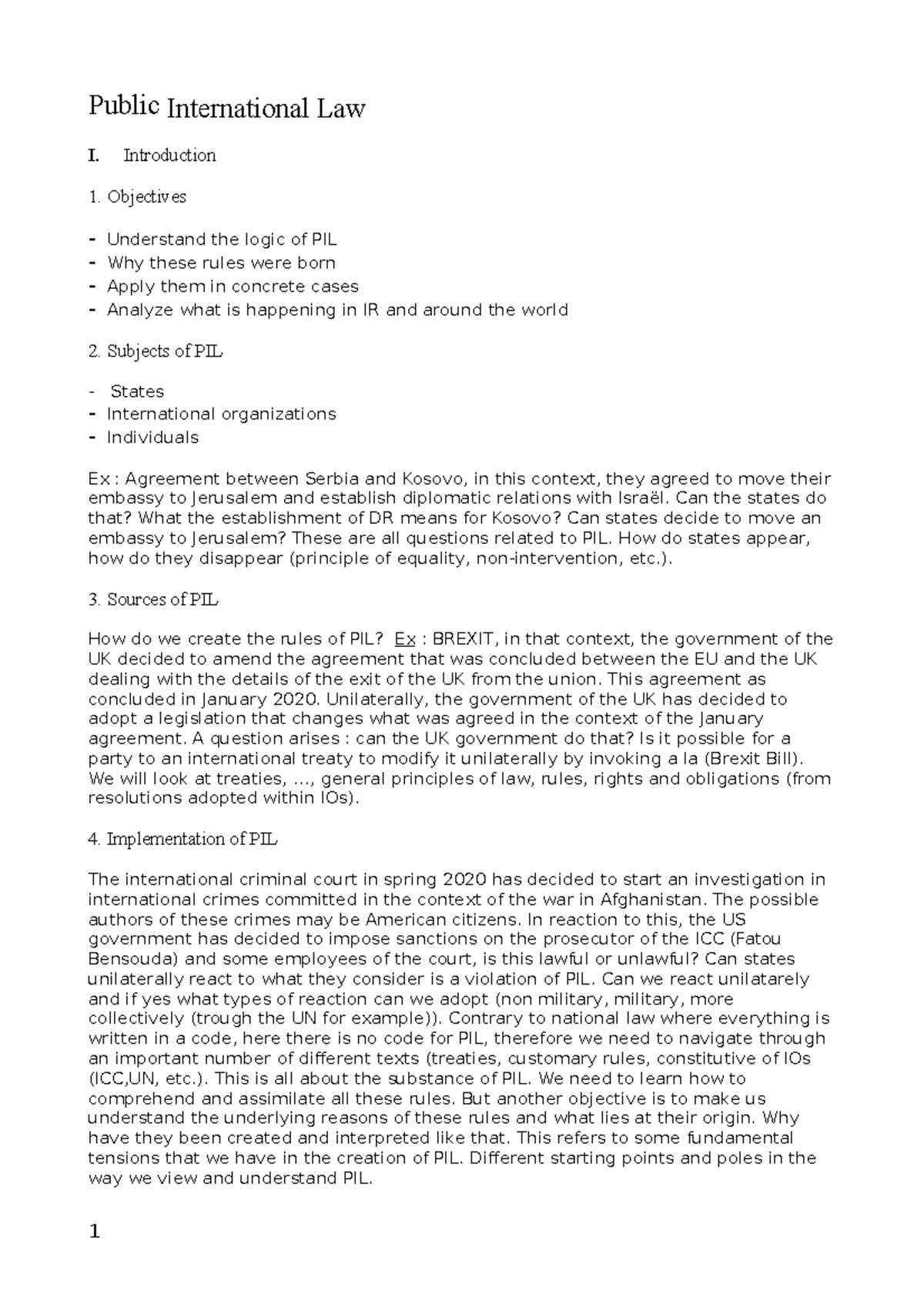 Public International Law (PIL) - Comprehensive Study Notes - Studocu