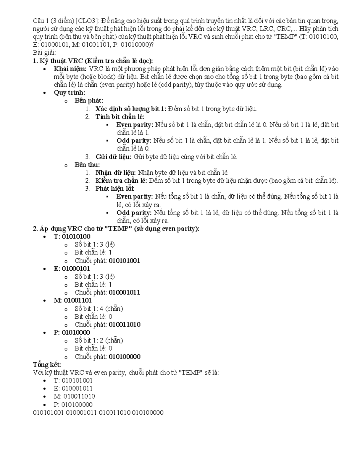 Phân Tích Kỹ Thuật Phát Hiện Lỗi VRC, LRC, CRC, Checksum (CS101) - Studocu