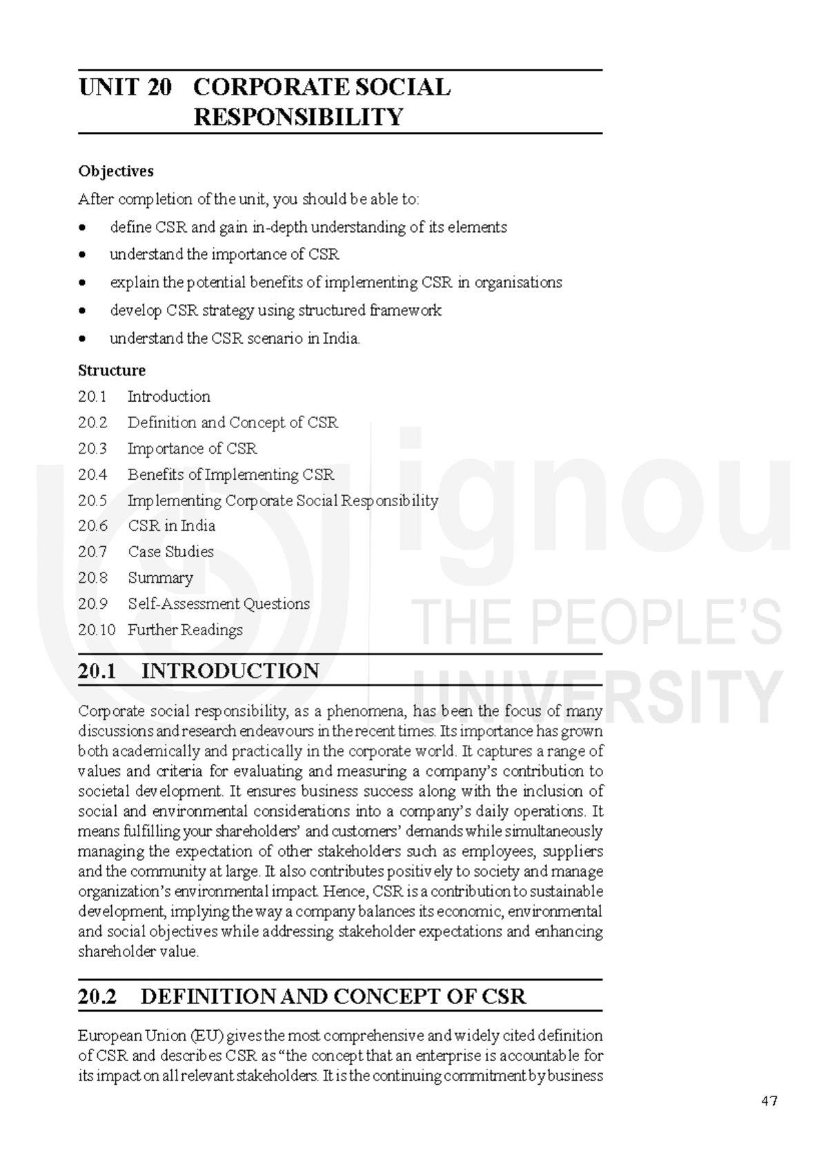 Unit 20: Corporate Social Responsibility - Understanding CSR in India ...