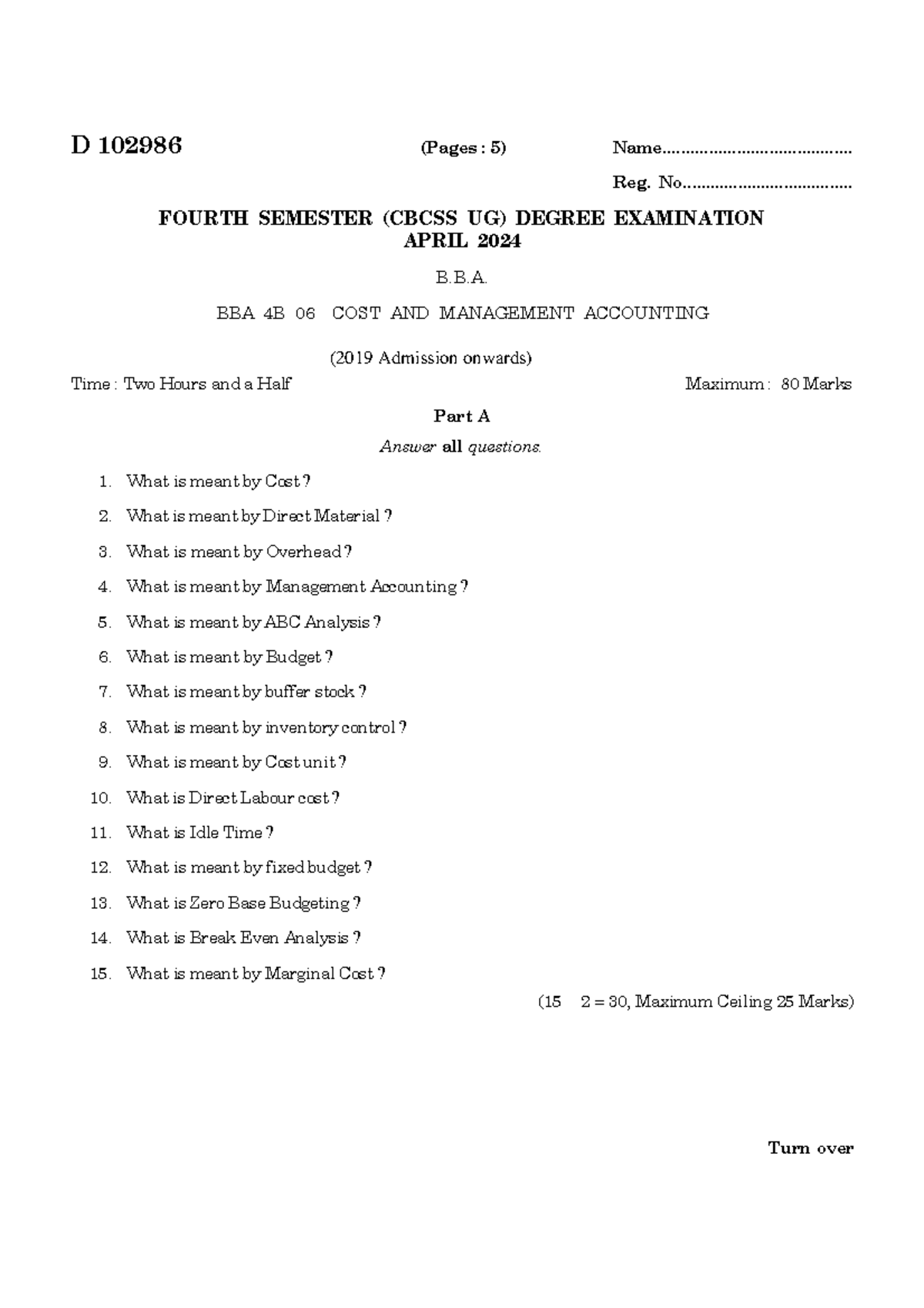 BBA 4B Management Accounting Final Exam Questions - April 2024 - Studocu