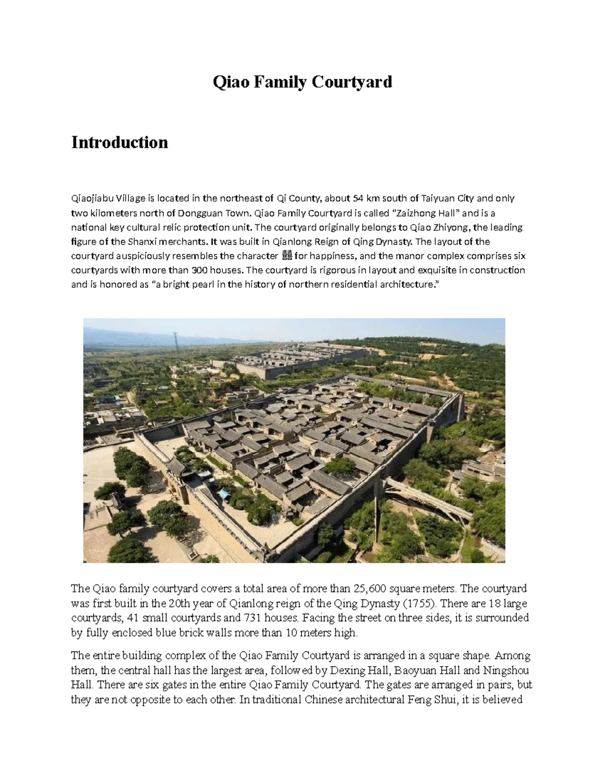 Qiao Family Courtyard: An In-Depth Exploration of Chinese Culture - Studocu