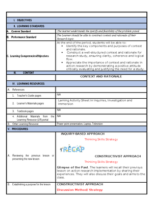A detailed Lesson plan in science 1 - Objectives A. Content standards ...