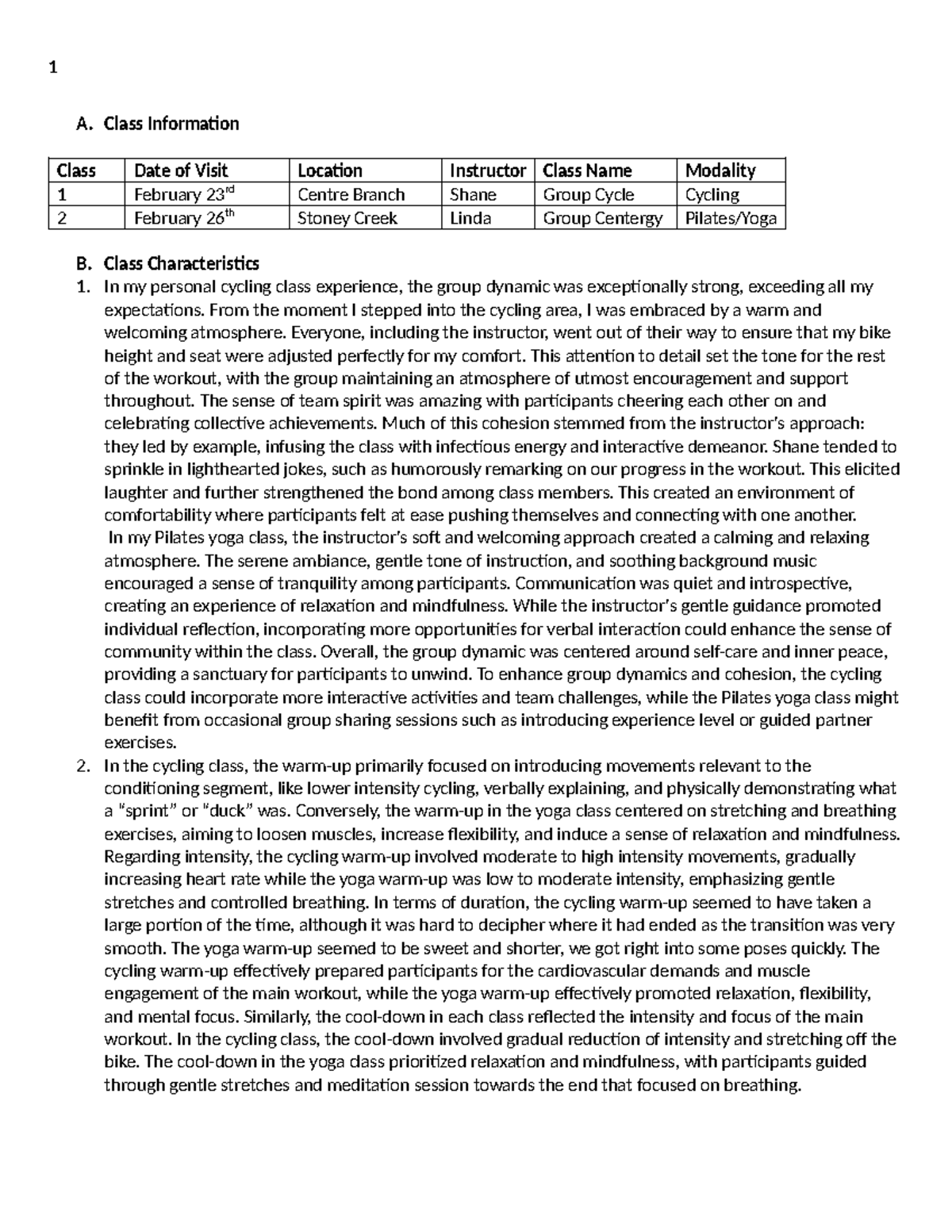 Class Dynamics and Experiences in Cycling and Yoga: 2993B Field Trip ...