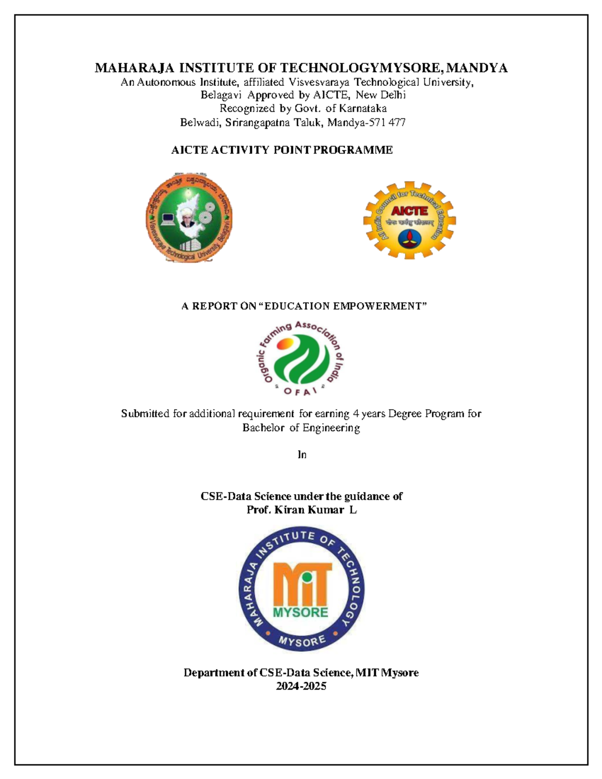 NSS Program Report for B.E. Degree - MAHARAJA INSTITUTE OF TECHNOLOGY ...