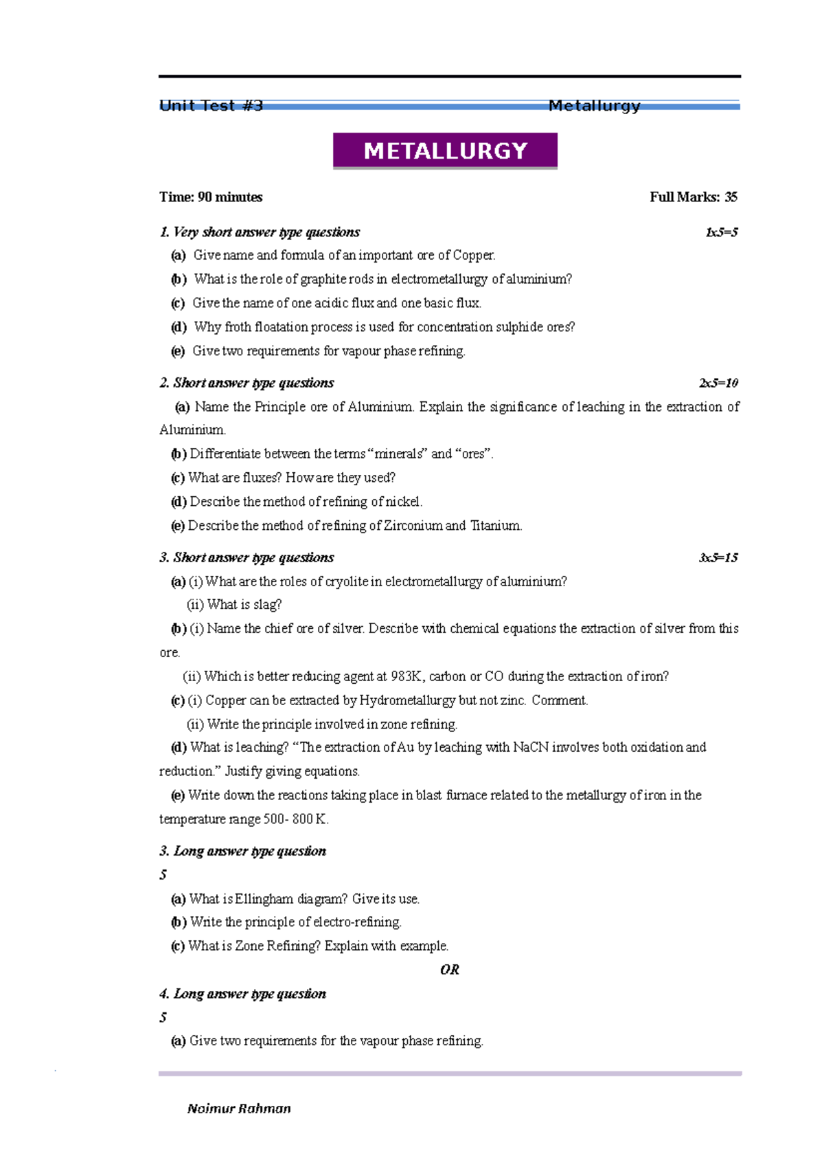 Metallurgy Test 1: Unit Test #3 Questions and Answers - Studocu