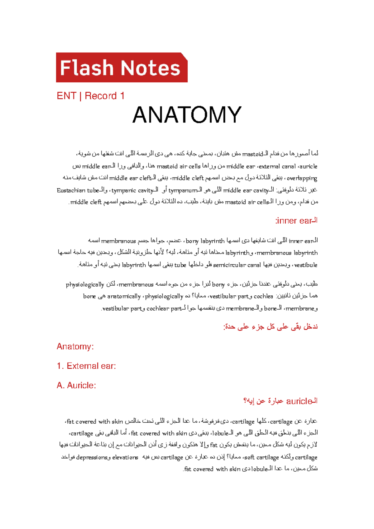 ENT 101: Flash Notes on Ear Anatomy and Physiology - Studeersnel