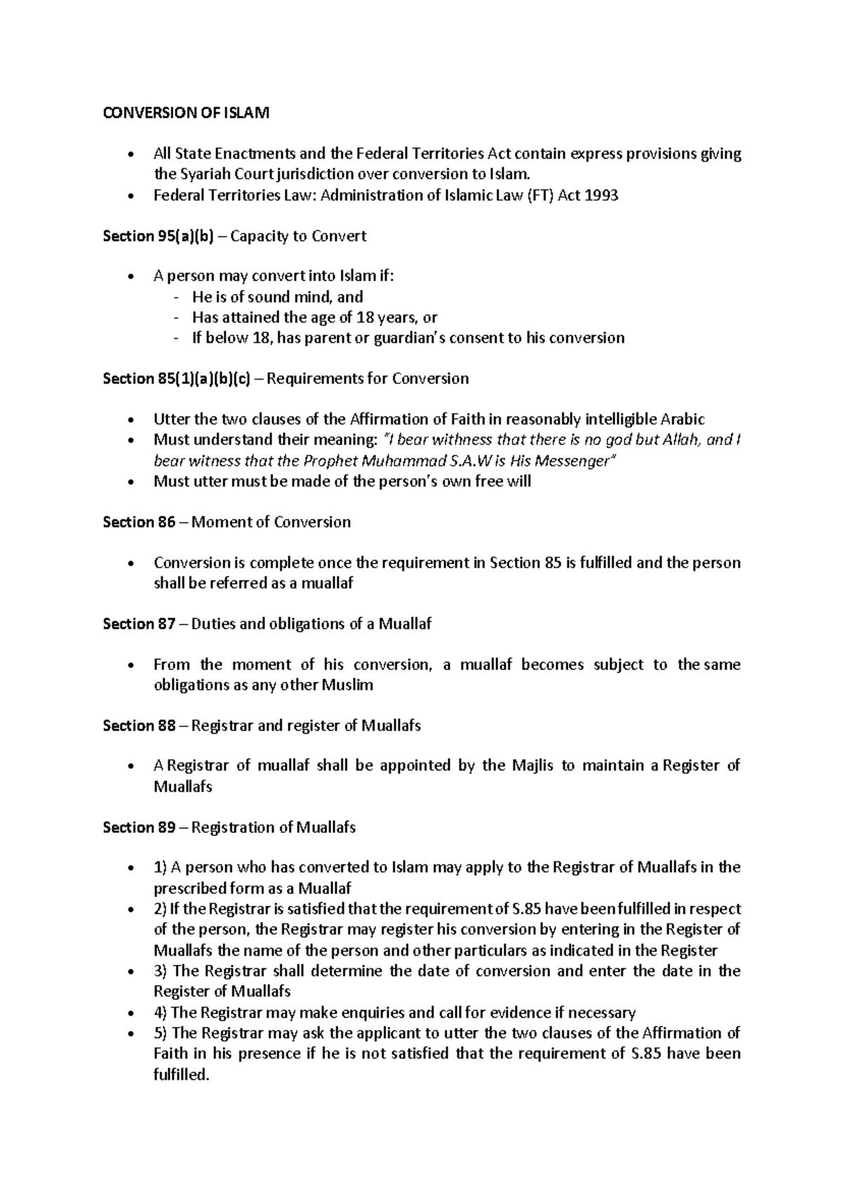 Conversion to Islam: Legal Framework and Case Studies (LAW 101) - Studocu
