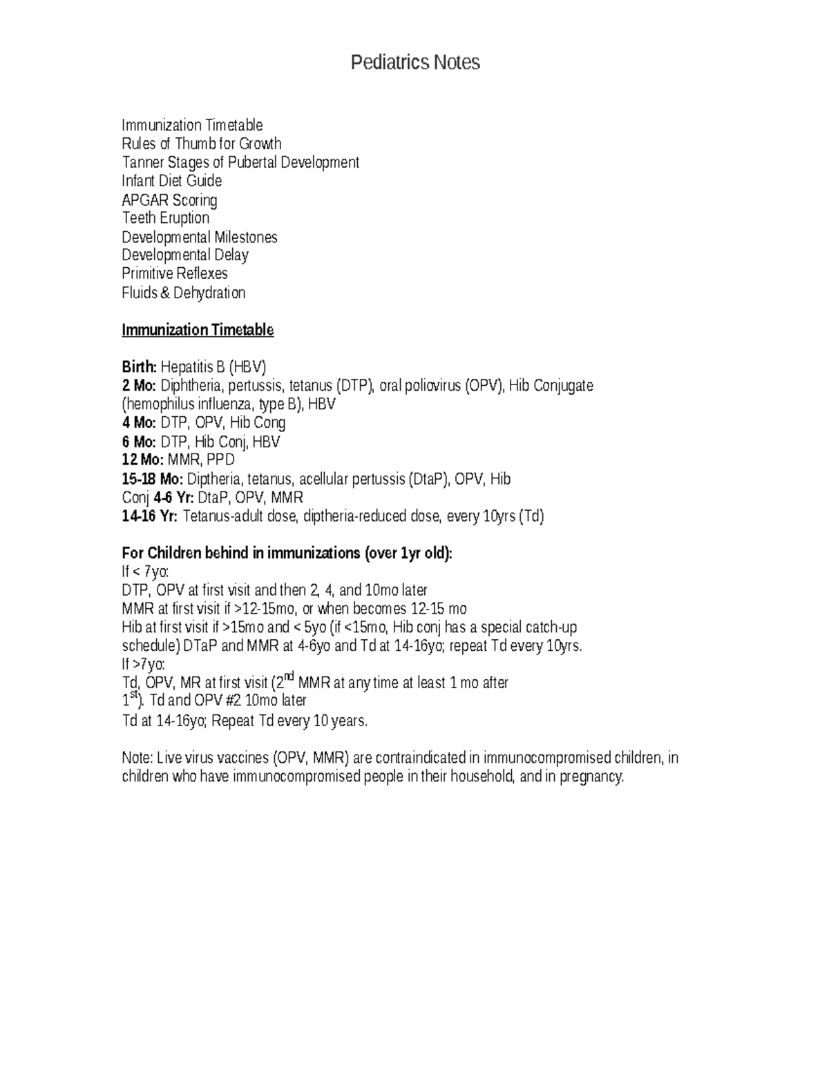 Pediatrics full - vbvbvbvbv - Pediatrics Notes Immunization Timetable ...