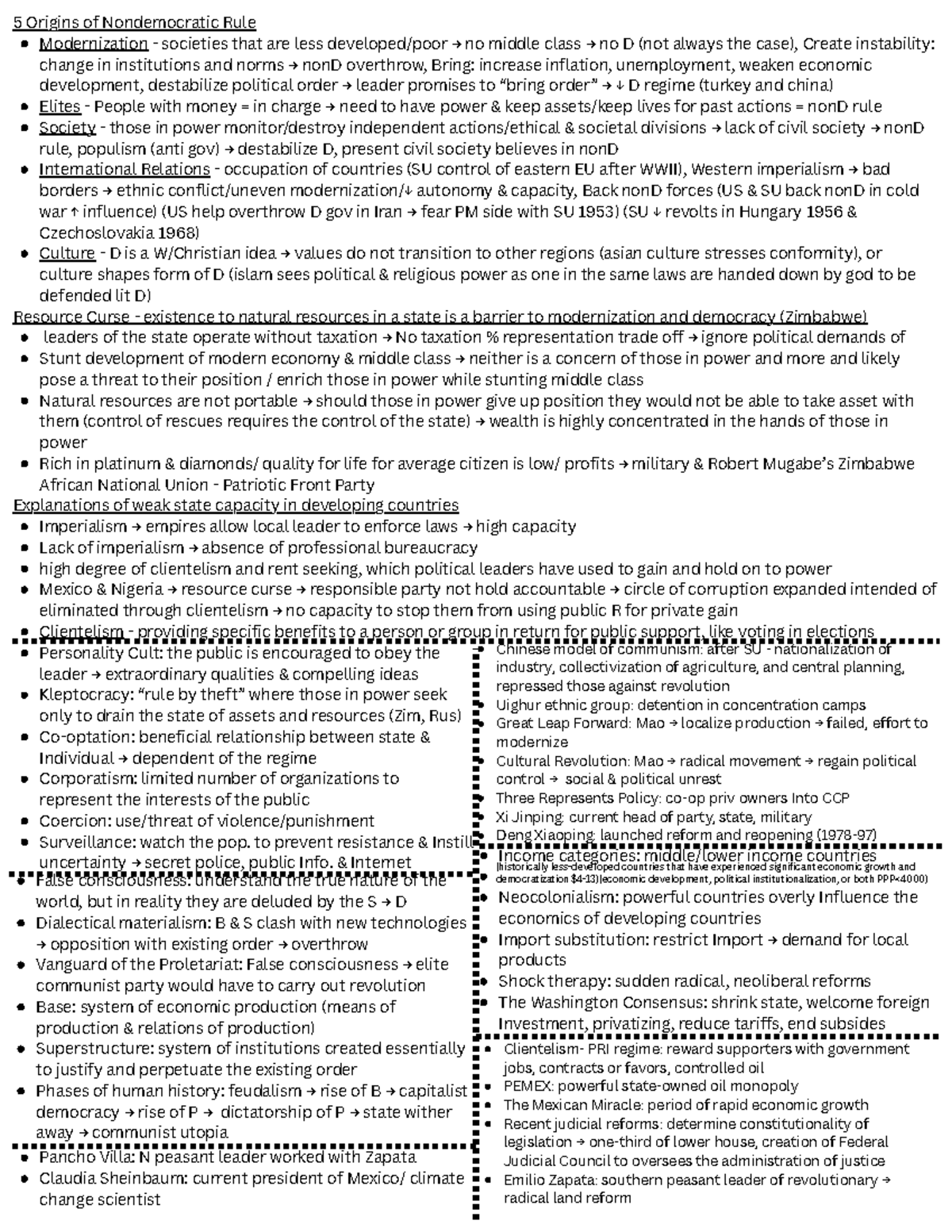 PSC 5 Final Exam Notes: Origins of Nondemocratic Rule and Impacts - Studocu