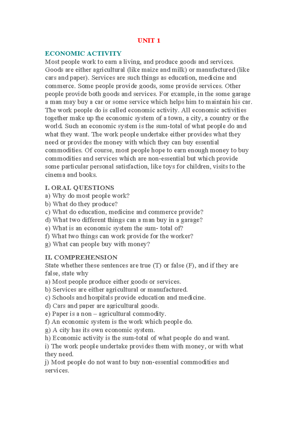 ECON 101: Economic Activity & Utility - Unit 1 Study Notes - Studocu