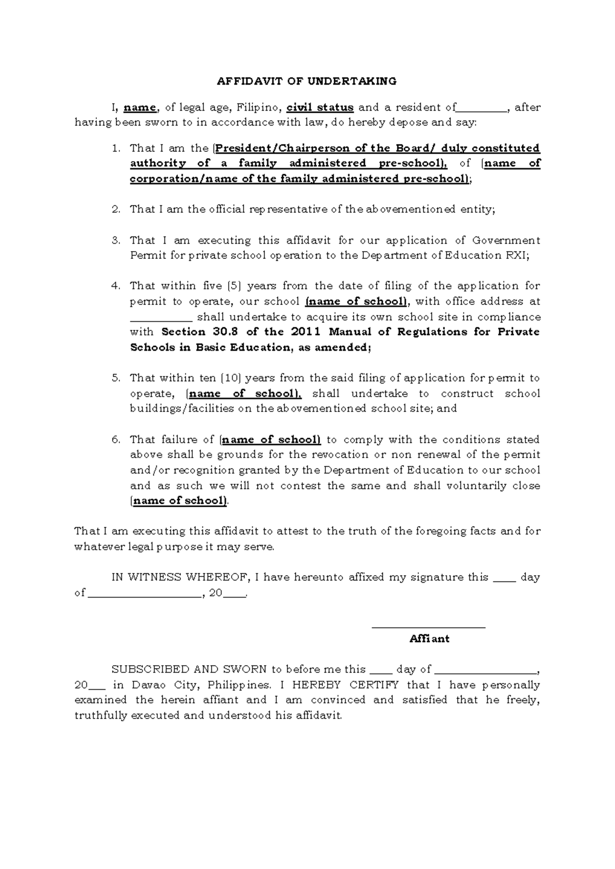 Affidavit of Undertaking for Building Permit Application - Studocu
