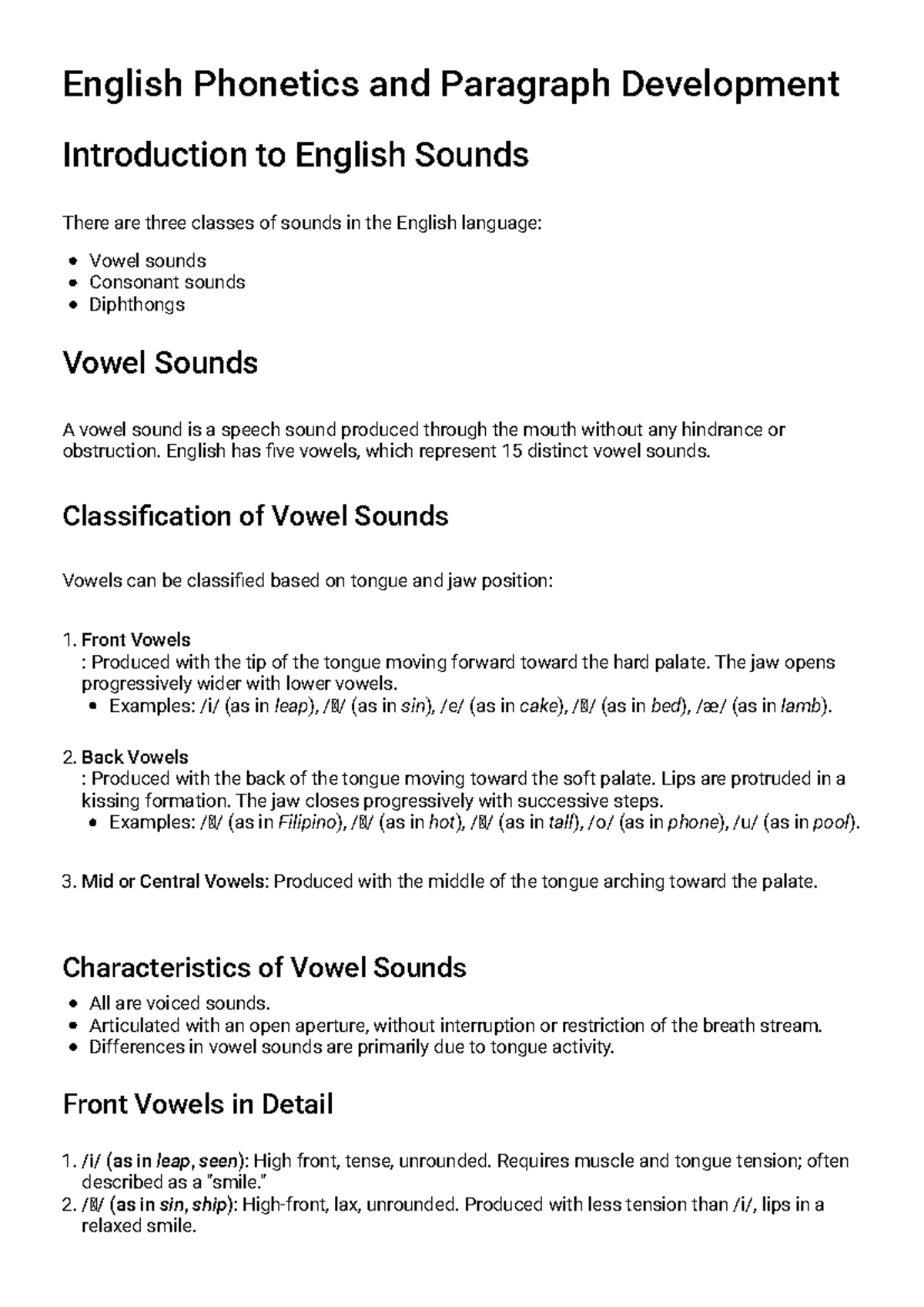 English Phonetics and Paragraph Writing - Study Guide - Studocu