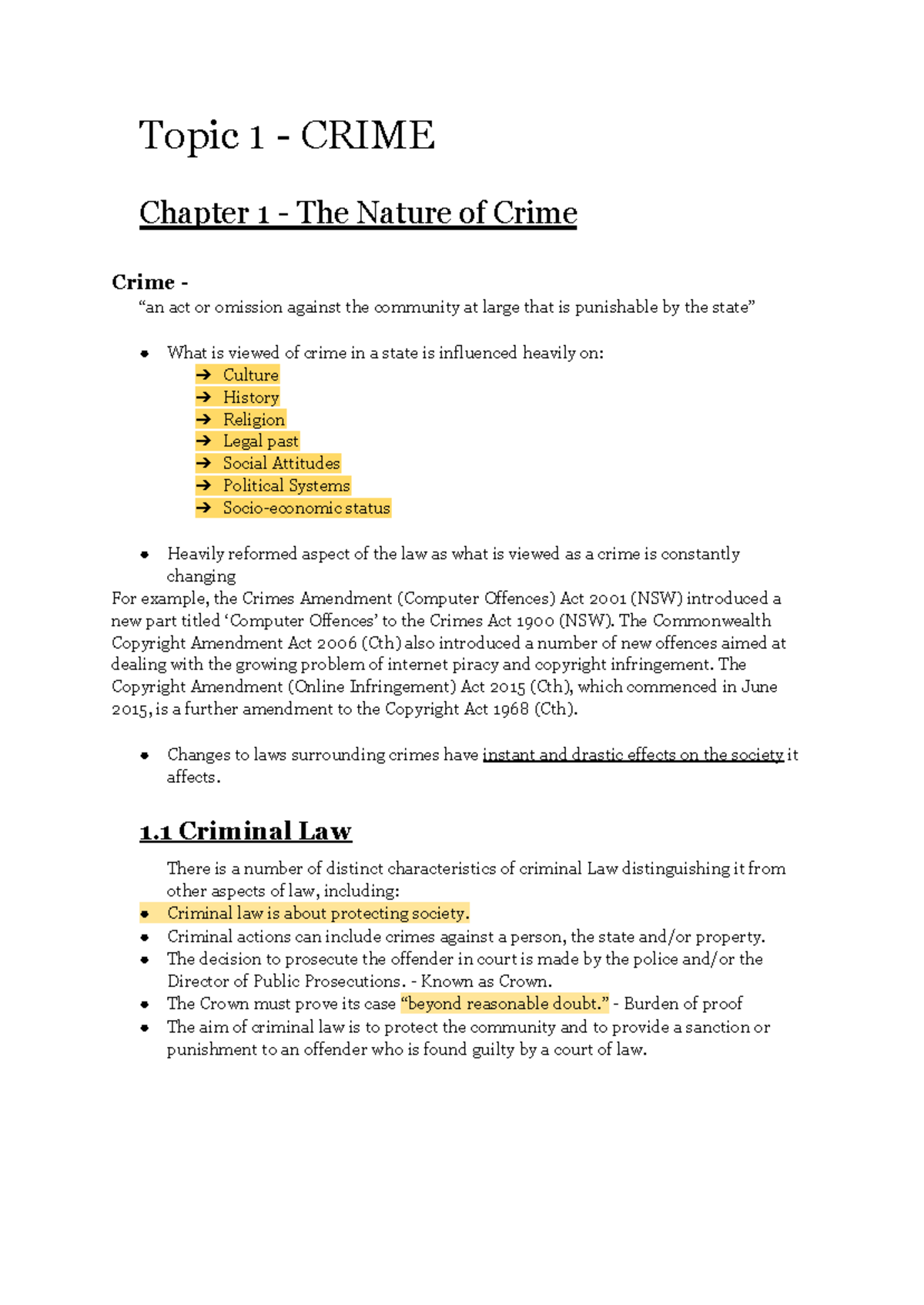 HSC CRIME Legal Study Notes: Understanding the Nature of Crime - Studocu