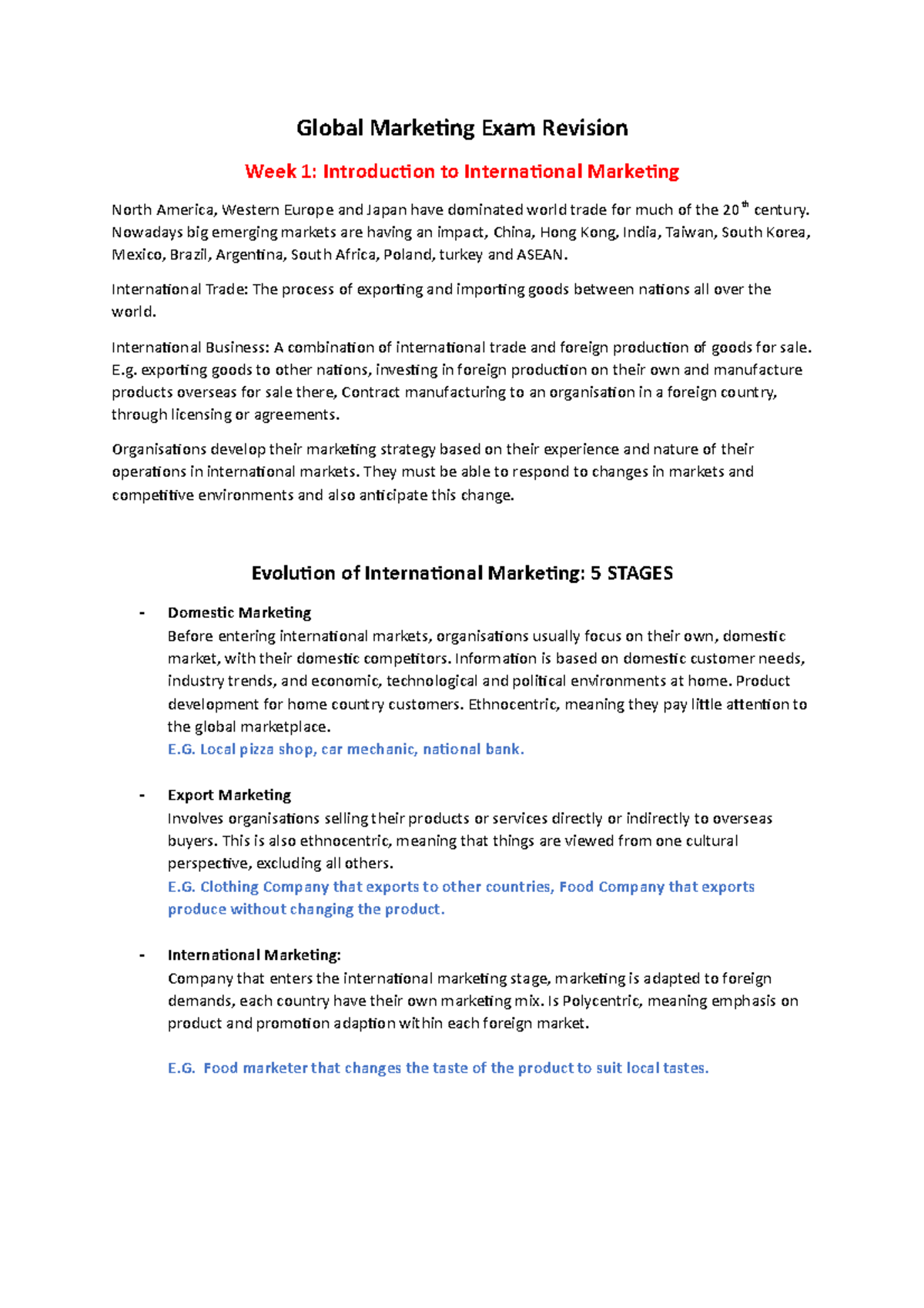 Global Marketing Exam Revision Notes: Key Concepts & Strategies - Studocu