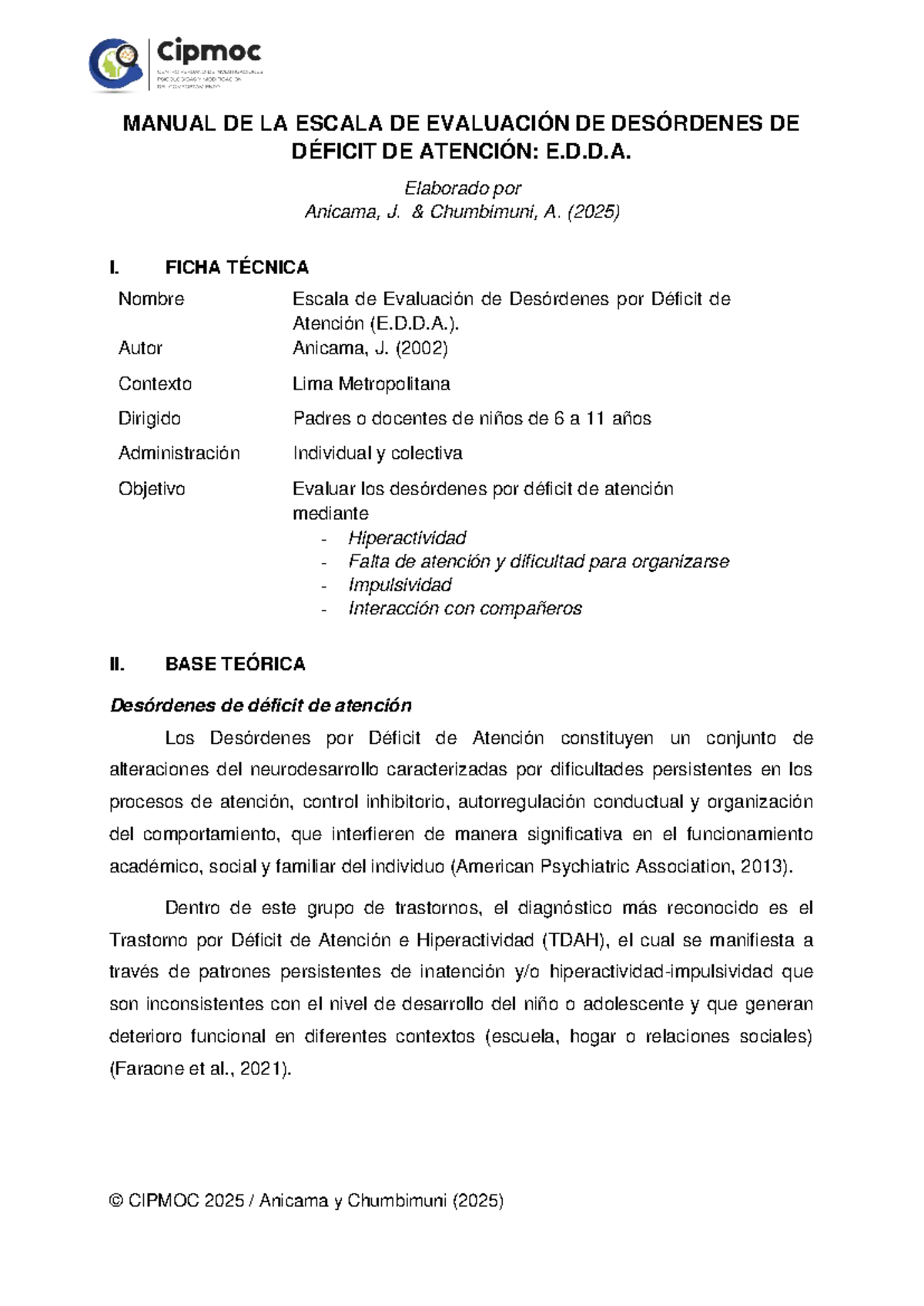 CIPMOC 2025: Manual de la Escala de Evaluación E.D.D.A. para Déficit de Atención - Document Preview