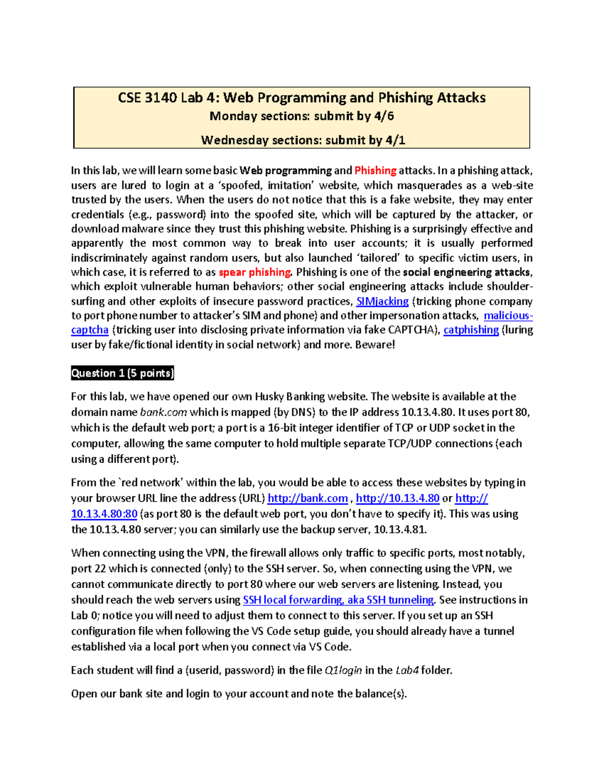 CSE 3140 Lab 4: Web Programming & Phishing Attacks Instructions - Studocu