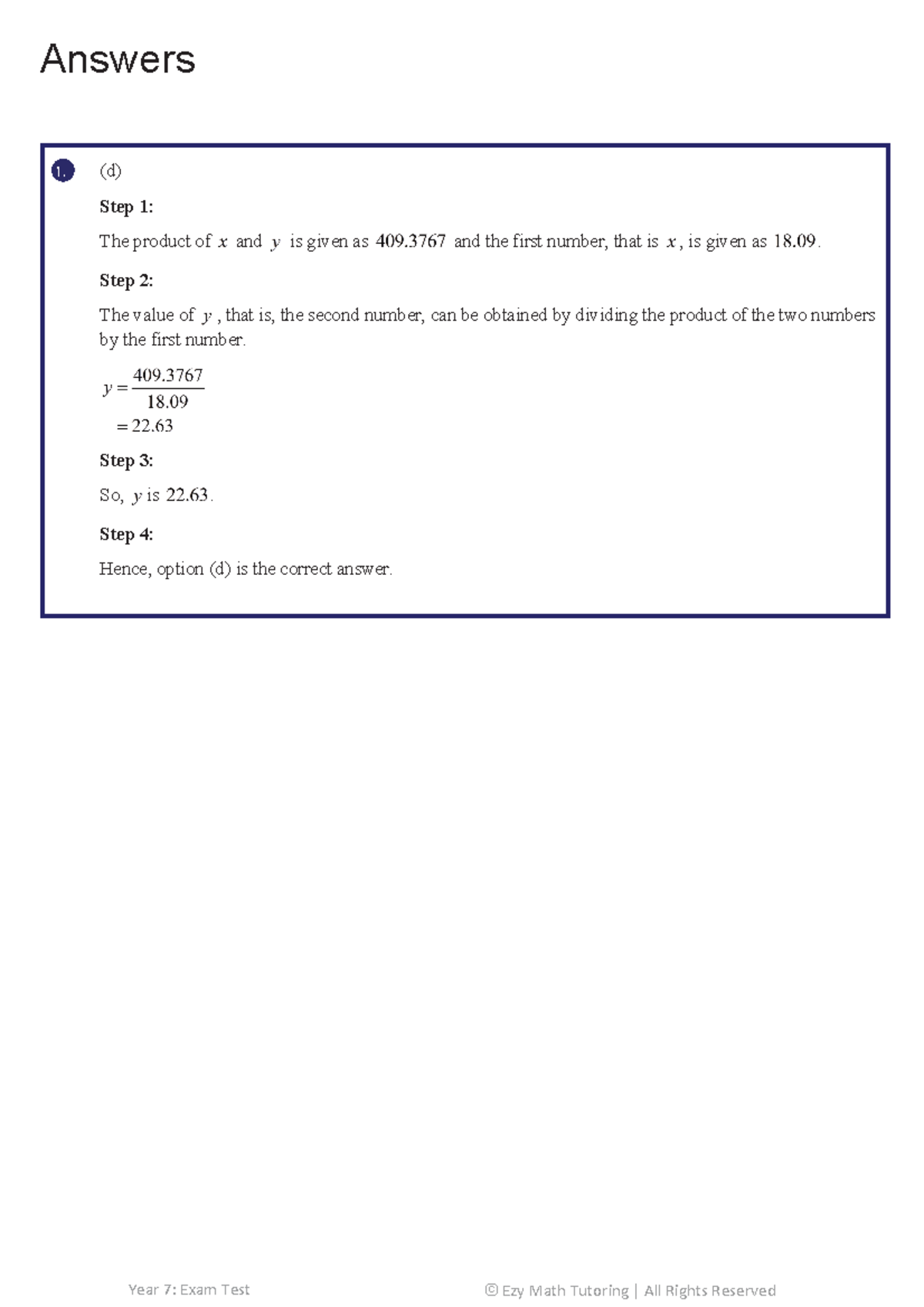 Year 7 Maths Test - Yearly Exam - Answer Guide - Studocu