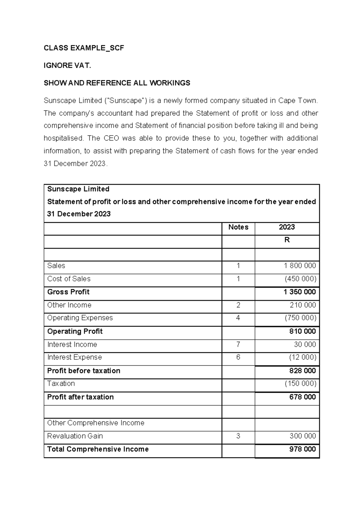 Sunscape Limited Cash Flow Statement Preparation - SCF Exam Prep - Studocu