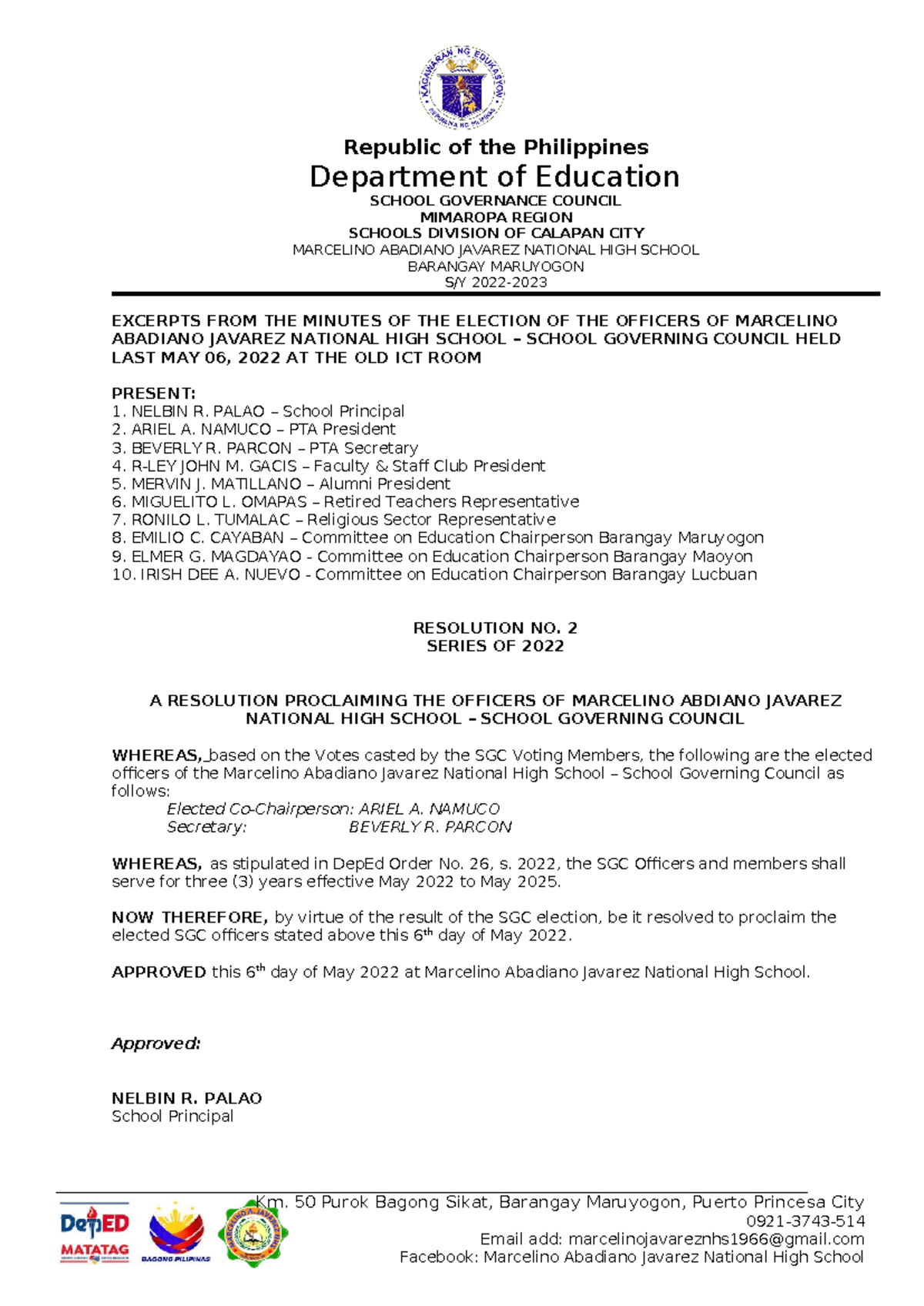 SGC-Resolution: Proclamation of Elected Officers for Majnhs SGC 2022 ...