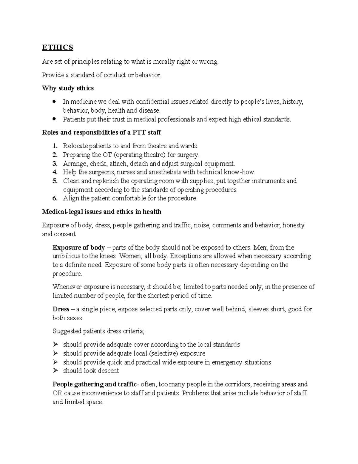 Medical Legal Ethics (Course Code) - Key Notes and Principles - Studocu