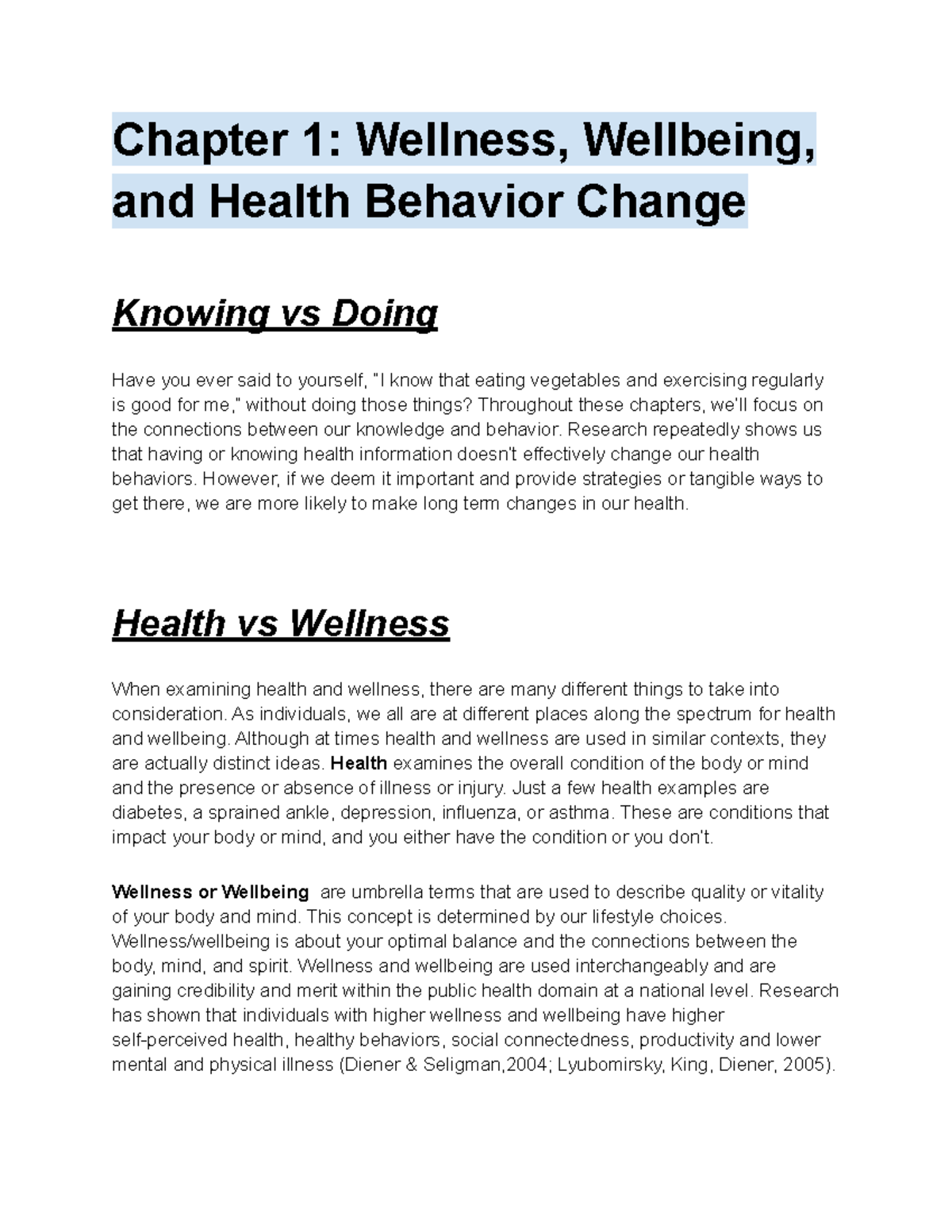 Final Exam Study Guide: Health & Wellness Behavior Change - Studocu